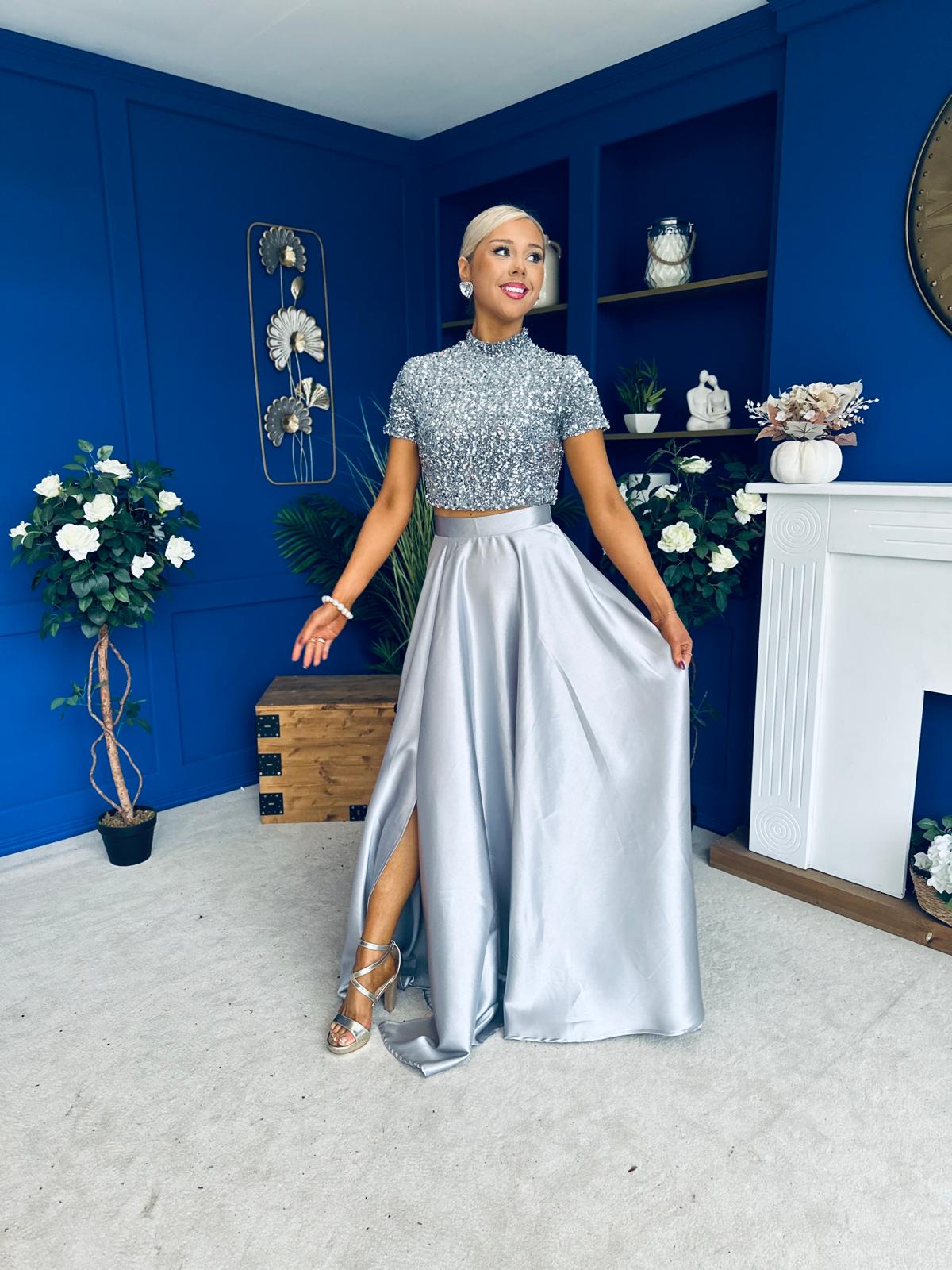 Kendra Detailed Sequin Top Grey