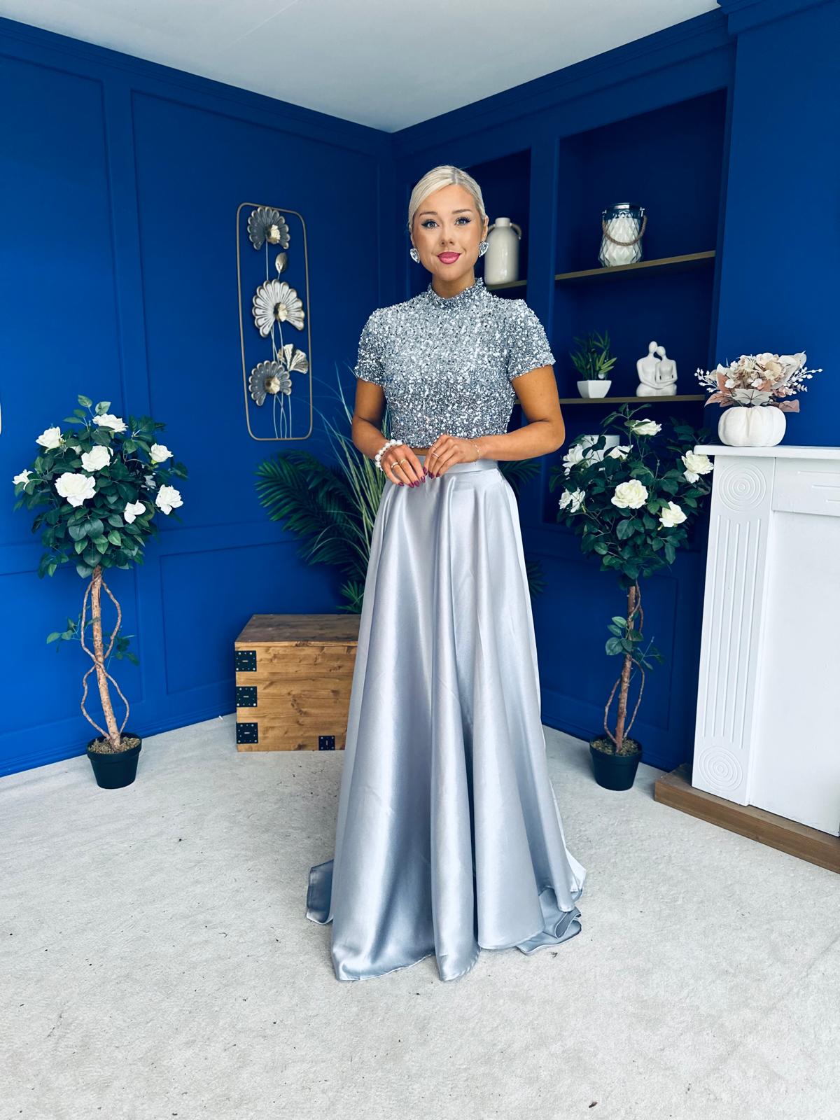 Kylie Satin Maxi Skirt Grey