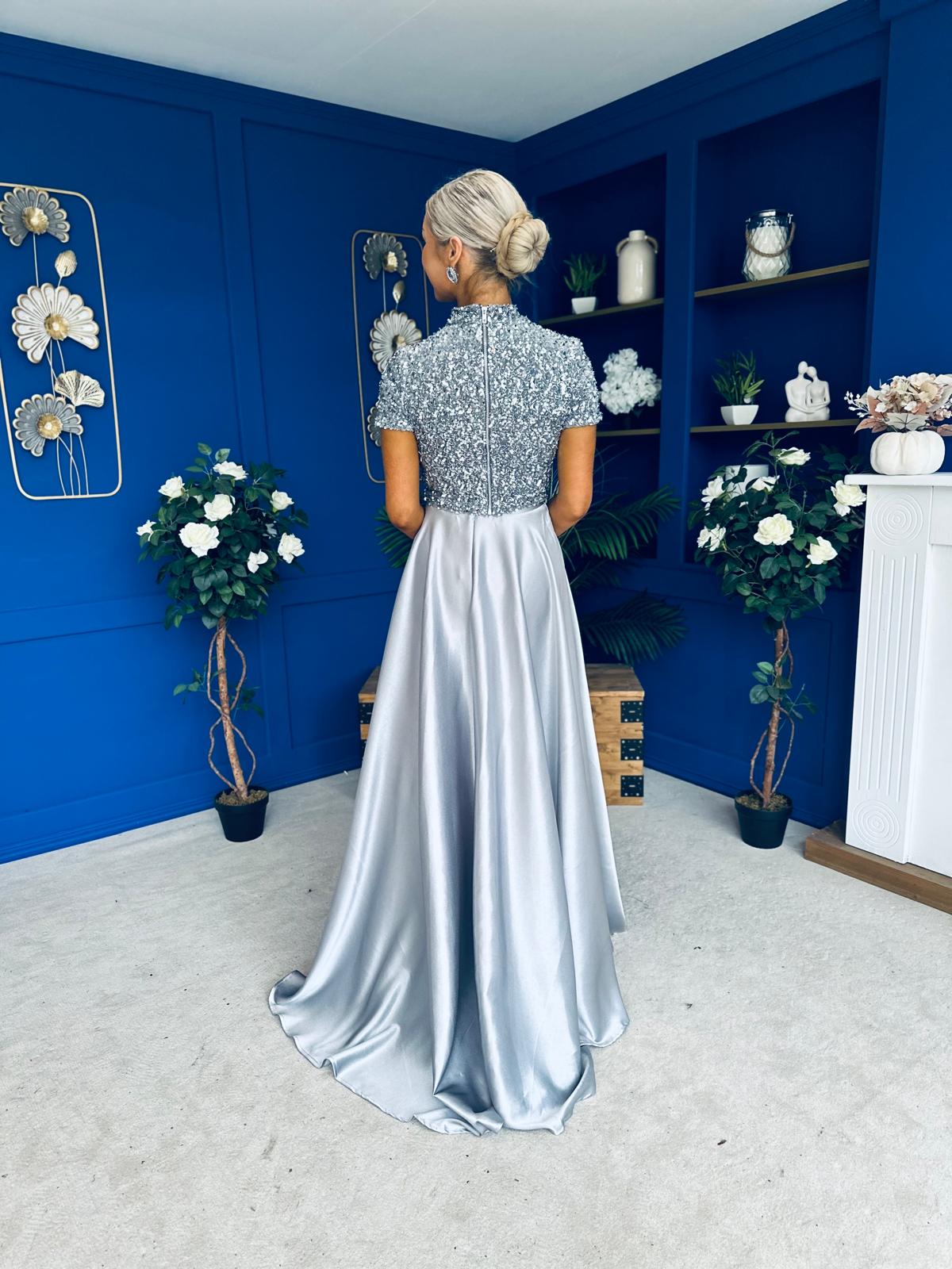 Kylie Satin Maxi Skirt Grey