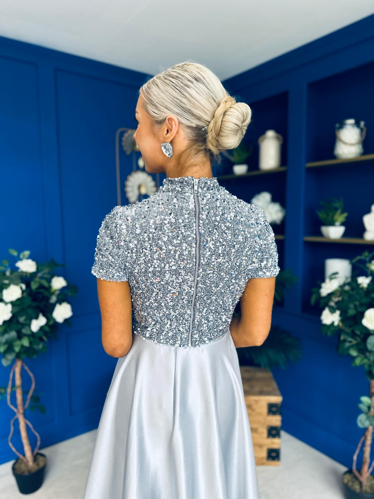 Kendra Detailed Sequin Top Grey