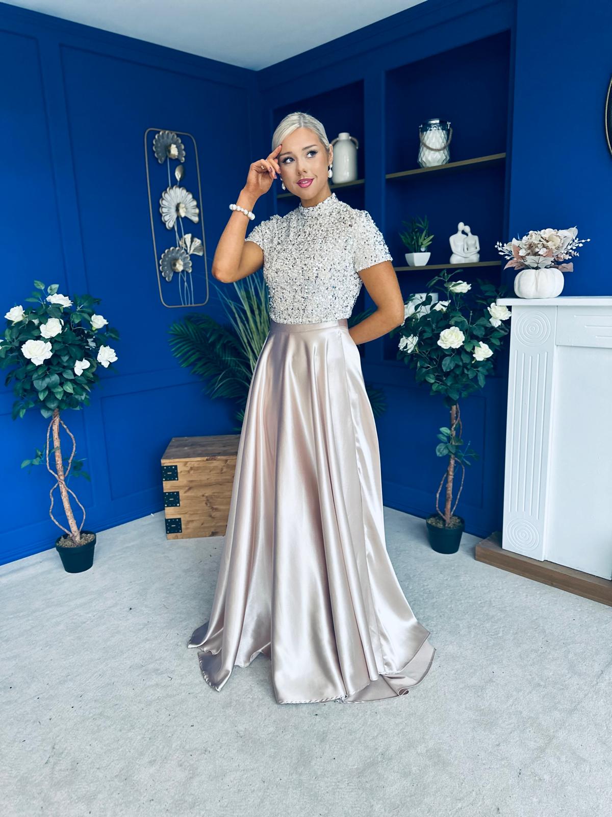 Kylie Satin Maxi Skirt Beige
