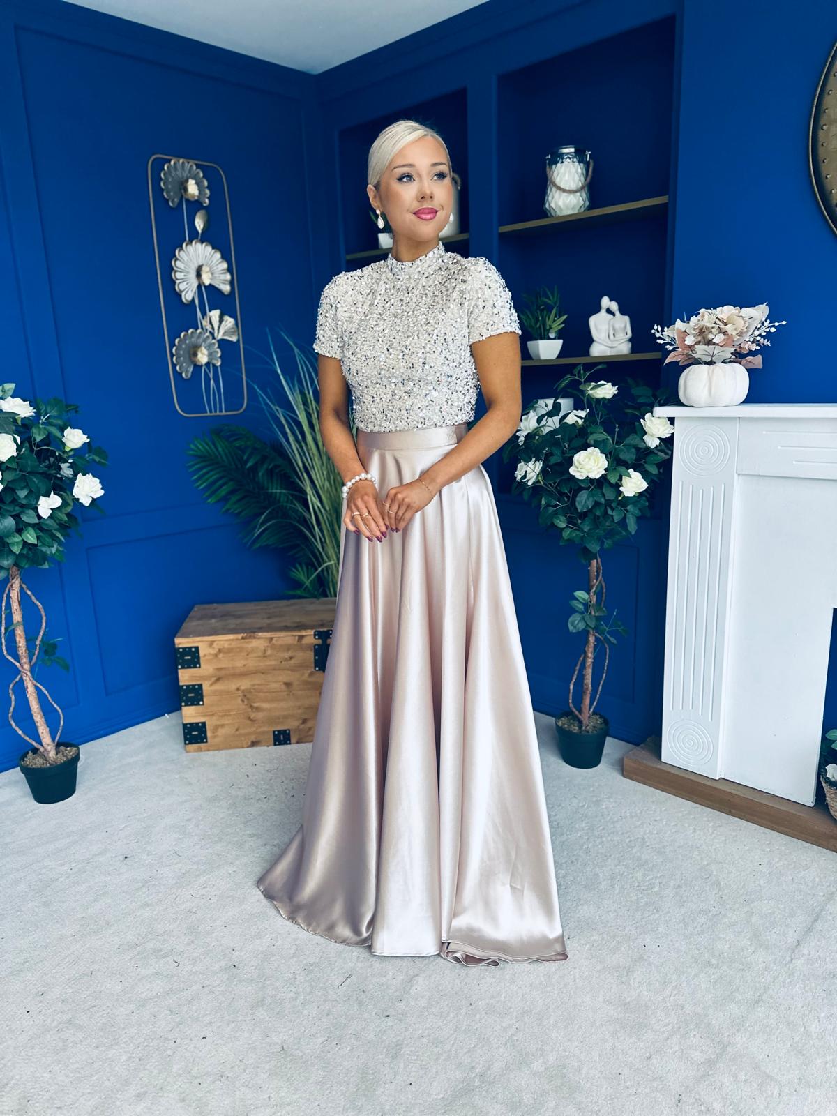 Kylie Satin Maxi Skirt Beige