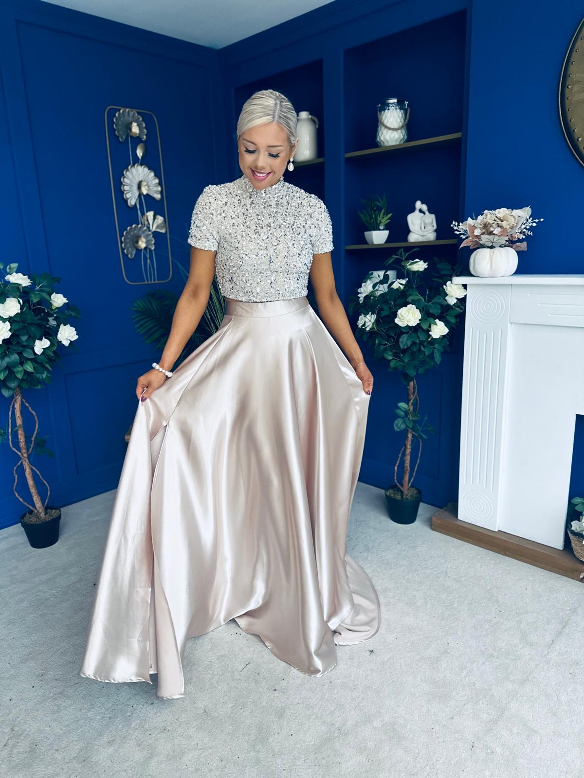 Kylie Satin Maxi Skirt Beige