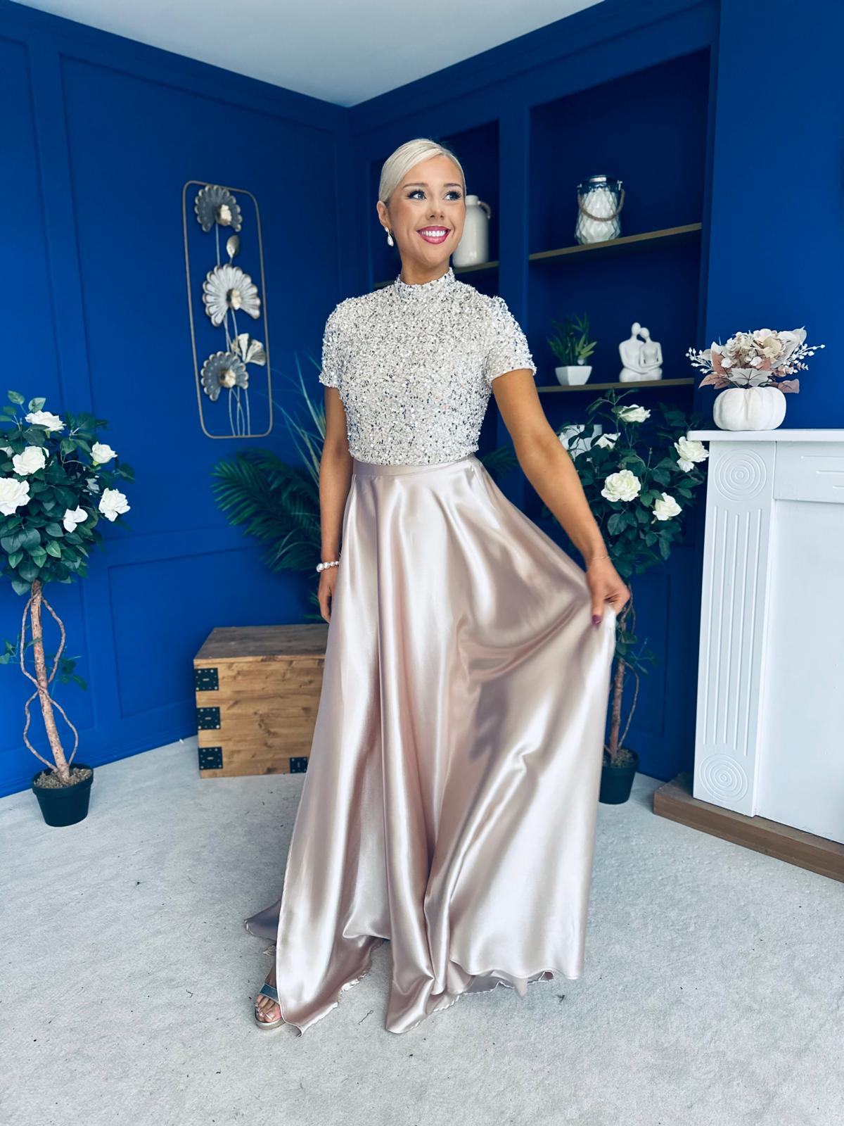Kylie Satin Maxi Skirt Beige