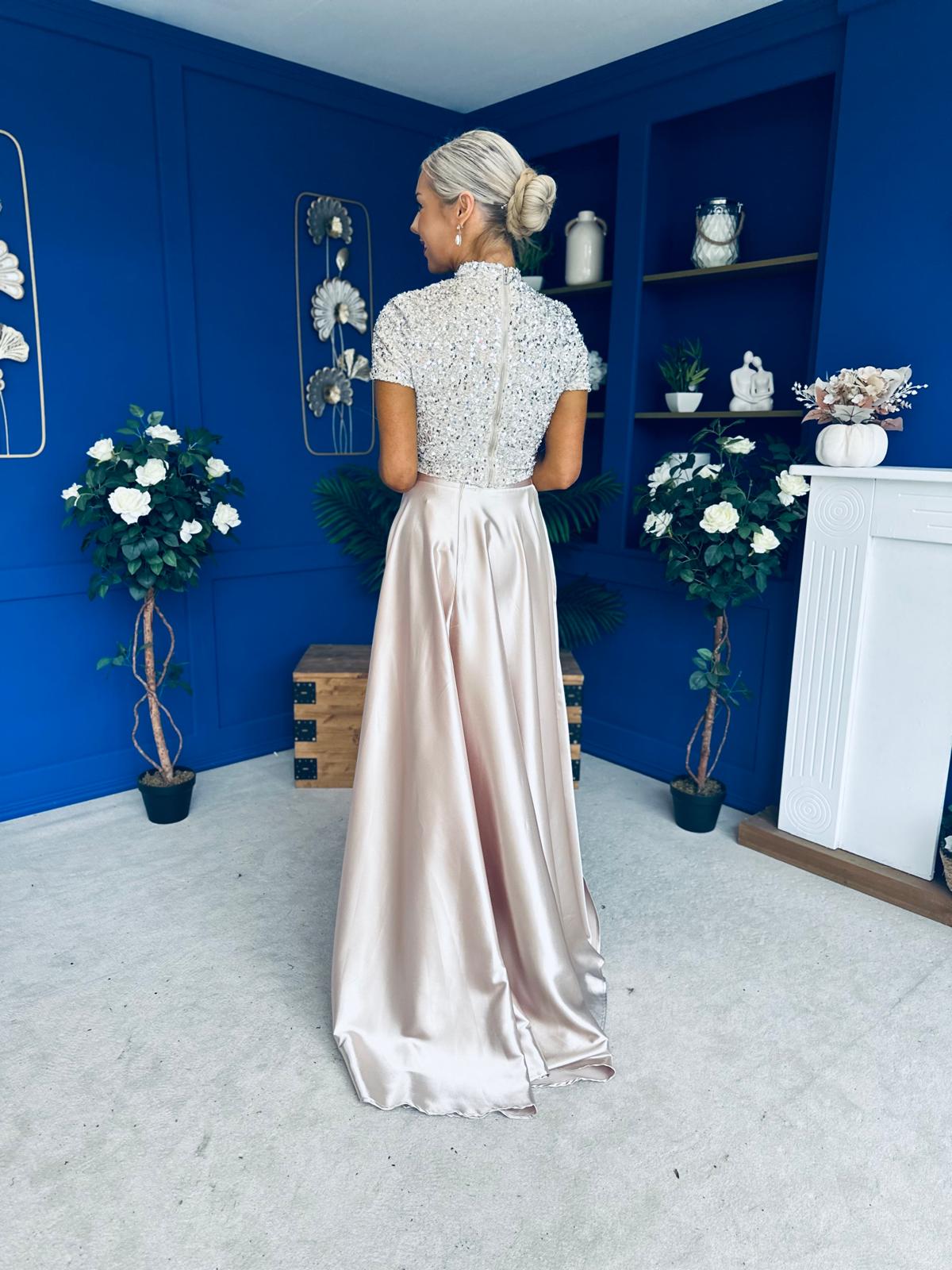 Kylie Satin Maxi Skirt Beige