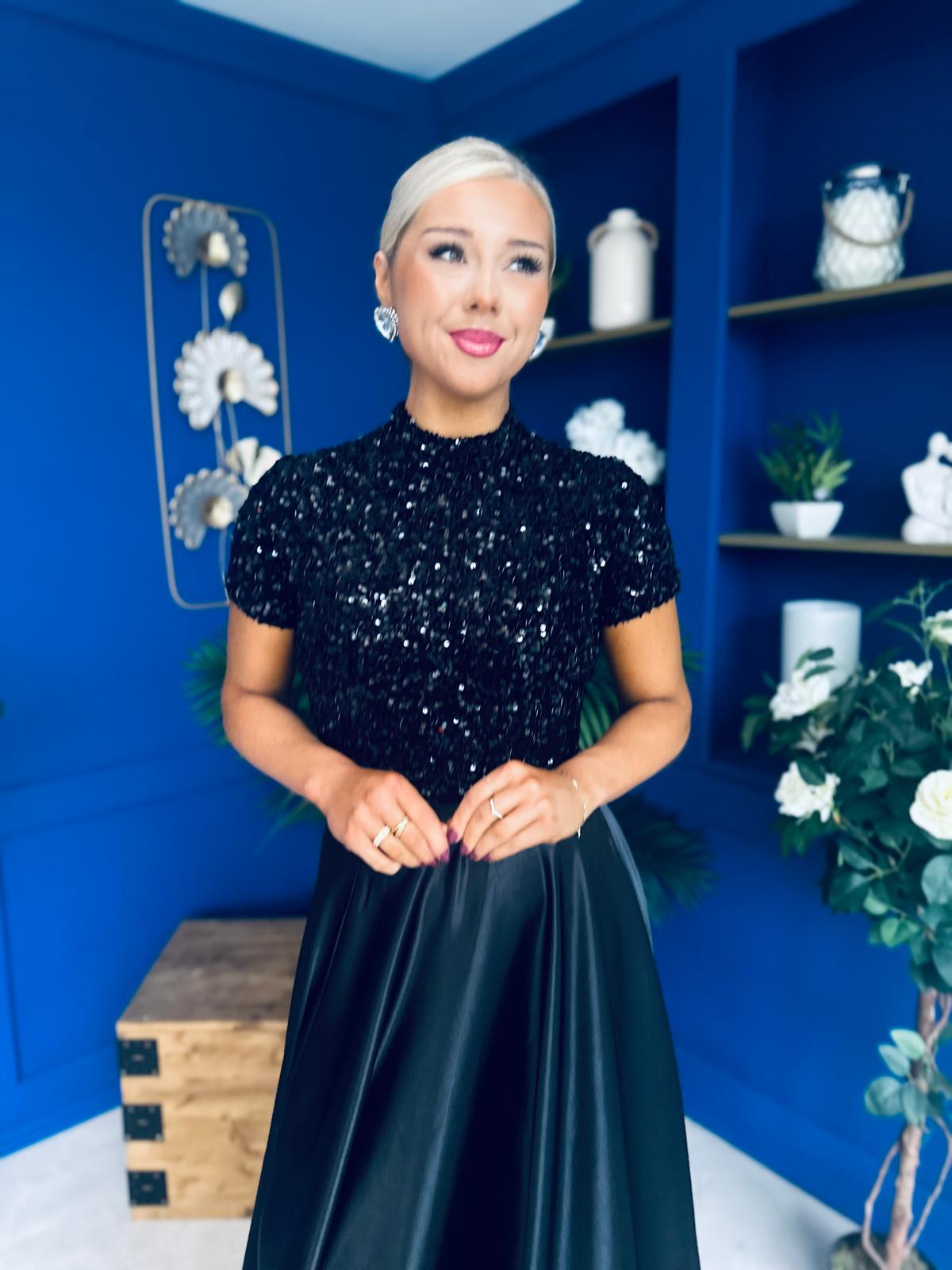 Kendra Detailed Sequin Top Black