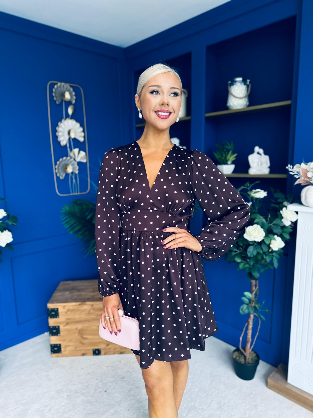 Talia Banded Mini Dress Polka Burgundy