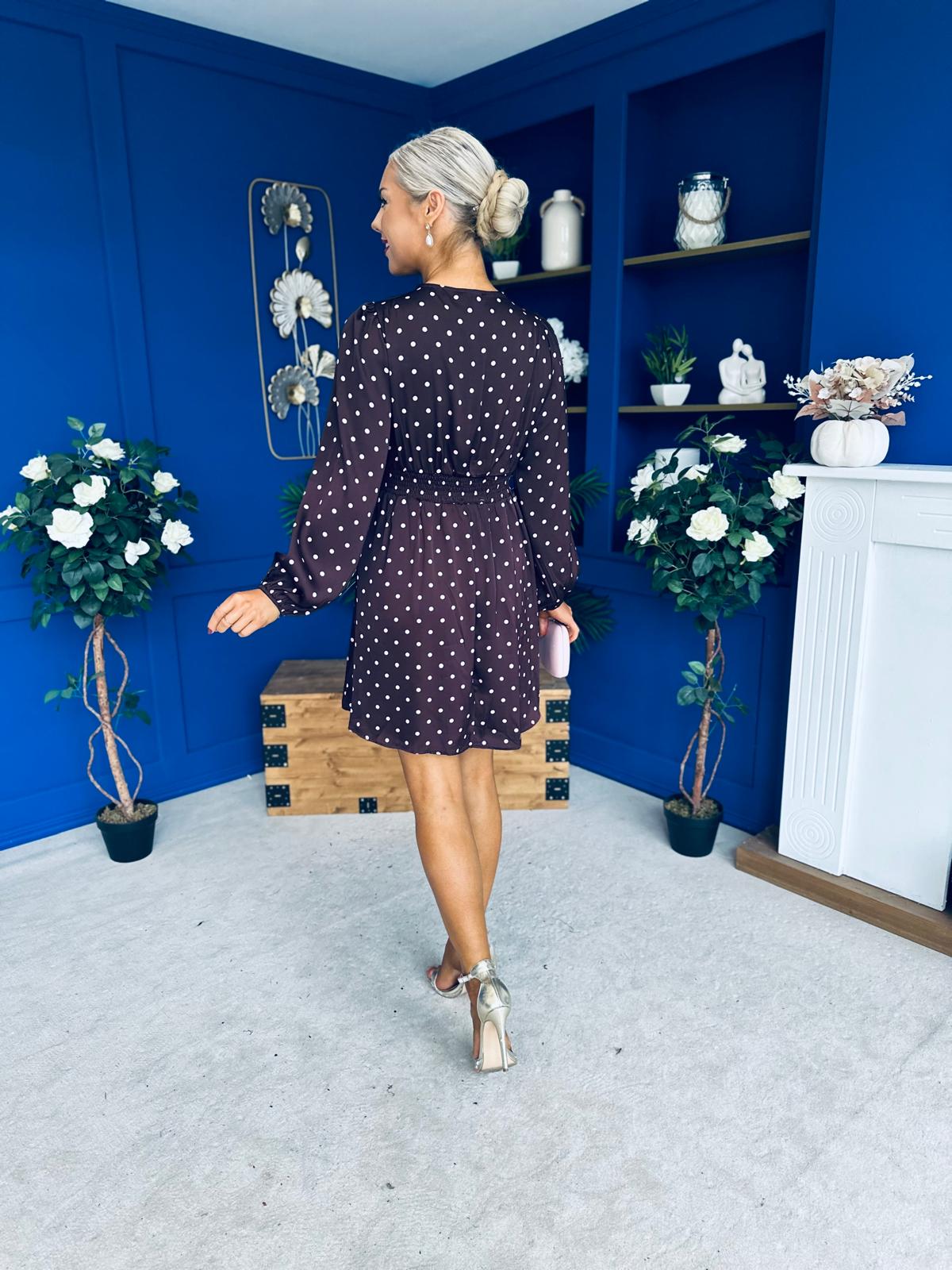 Talia Banded Mini Dress Polka Burgundy
