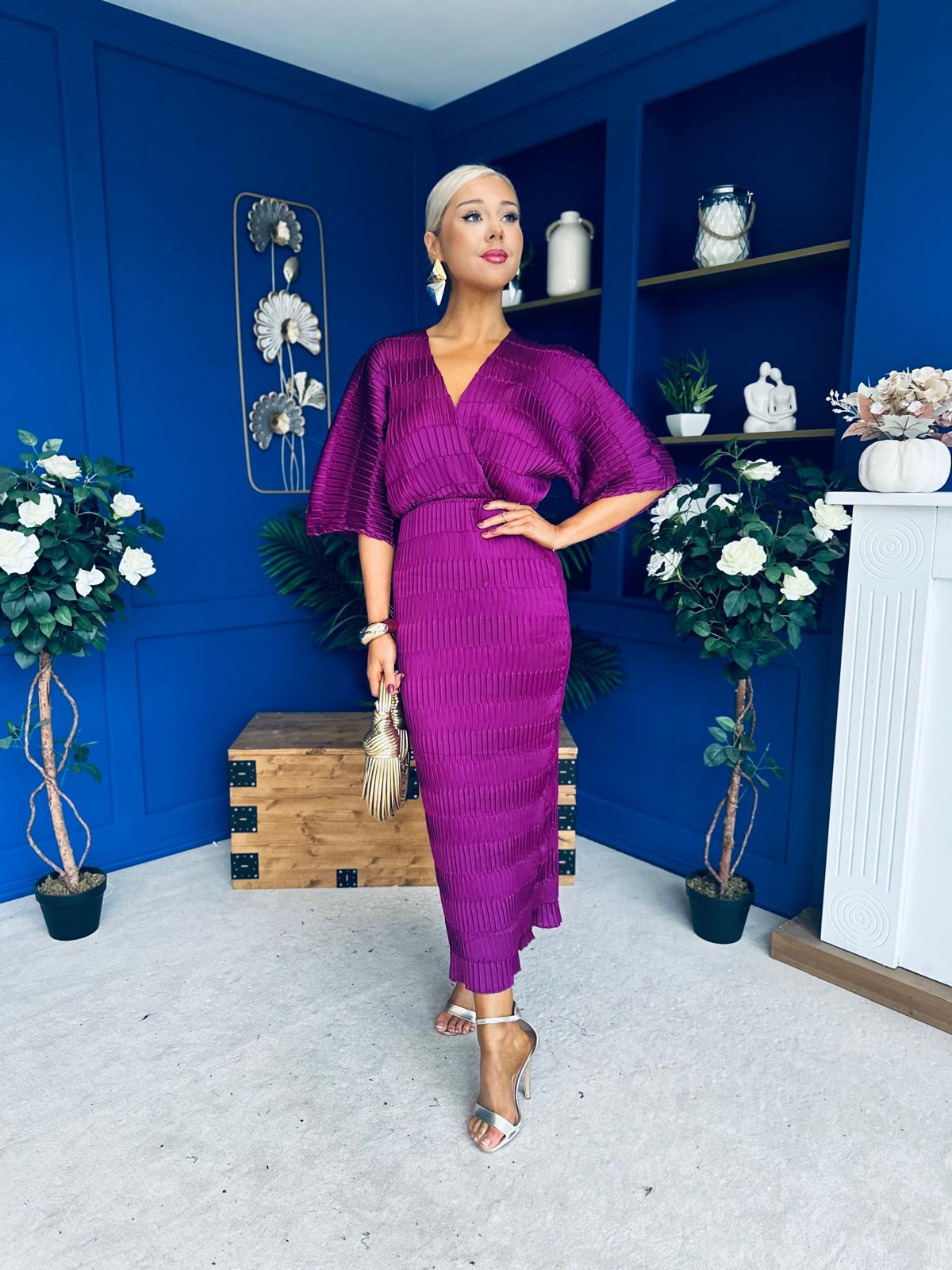 Willow Plisse Detail Midi Dress Violet