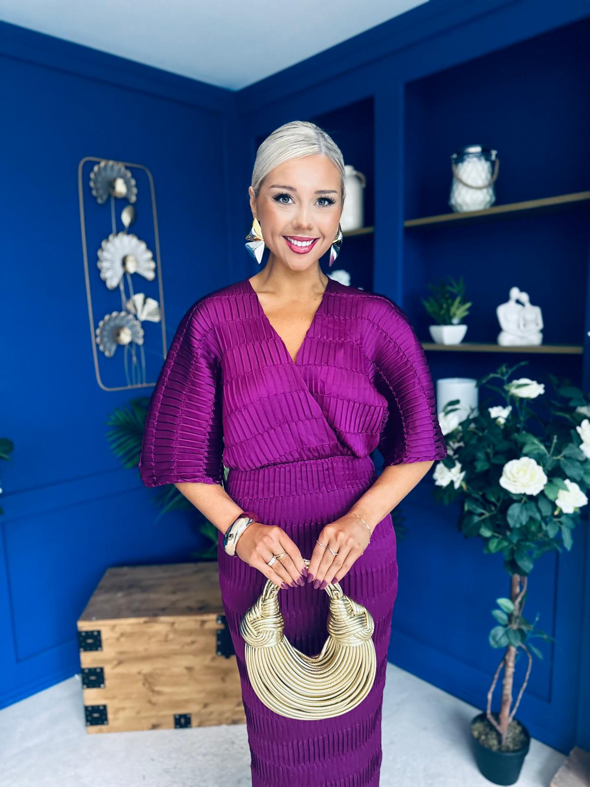 Willow Plisse Detail Midi Dress Violet