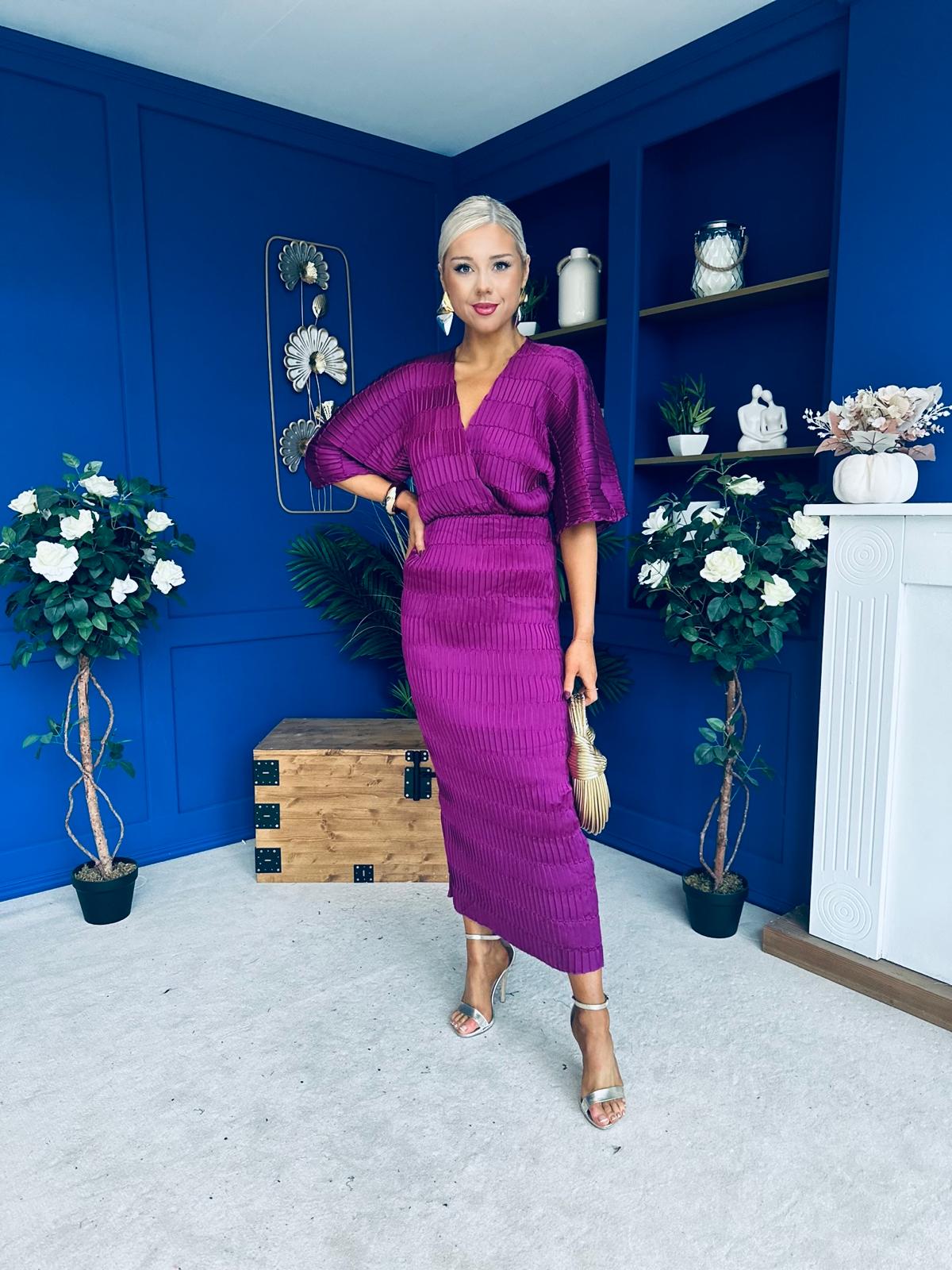 Willow Plisse Detail Midi Dress Violet