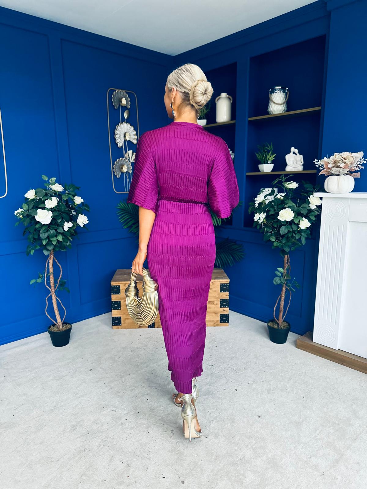 Willow Plisse Detail Midi Dress Violet