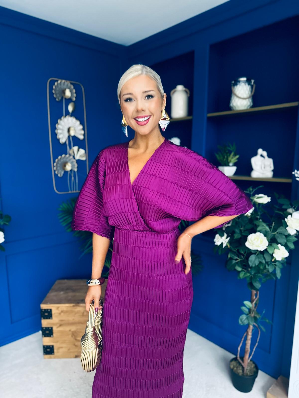 Willow Plisse Detail Midi Dress Violet