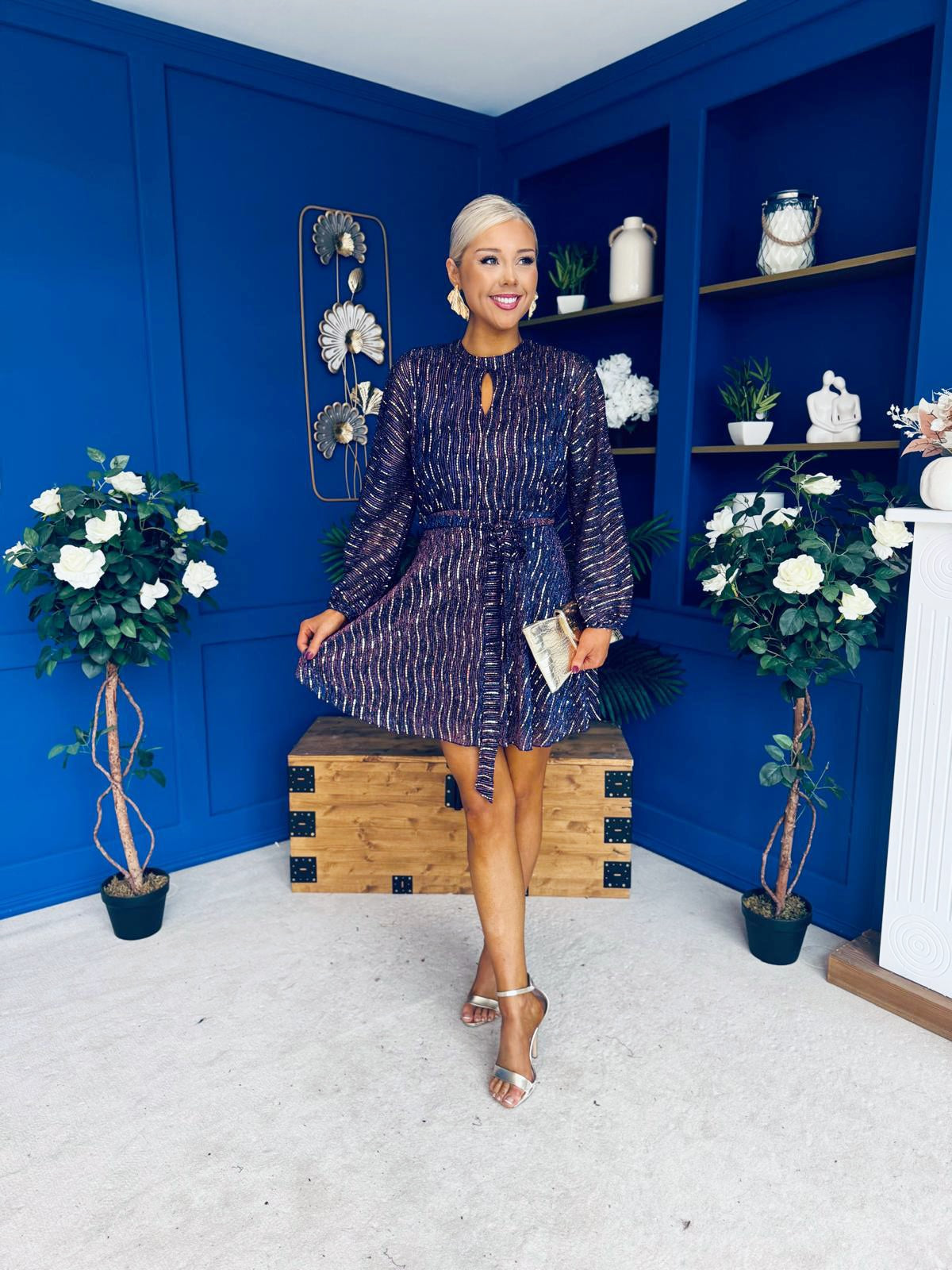 Aida Purple & Gold Long Sleeve Mini Dress