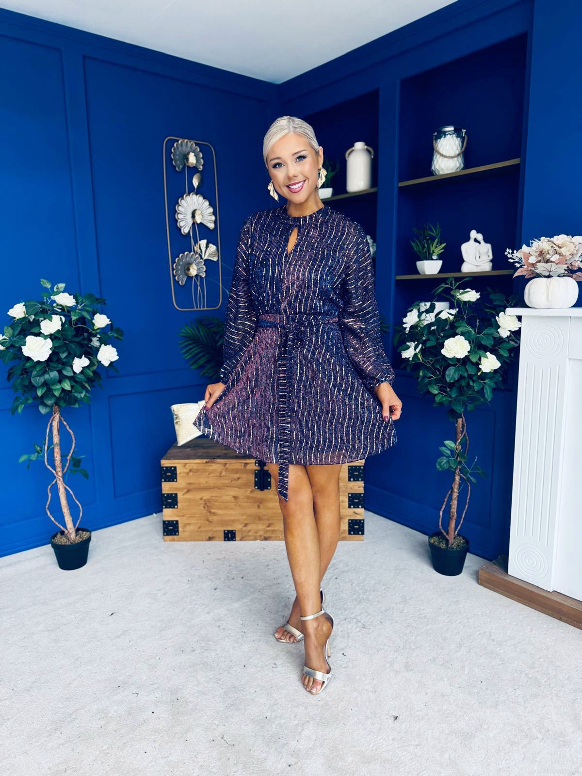 Aida Purple & Gold Long Sleeve Mini Dress
