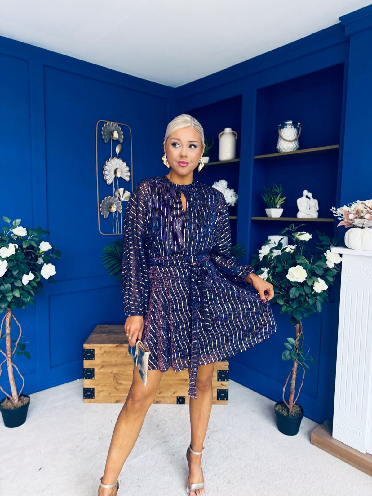 Aida Purple & Gold Long Sleeve Mini Dress