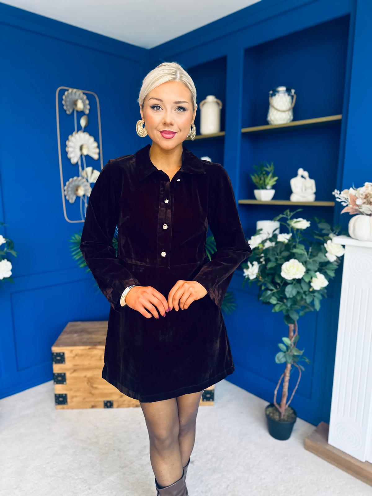 Hayden Faux Velvet Mini Dress Coffee