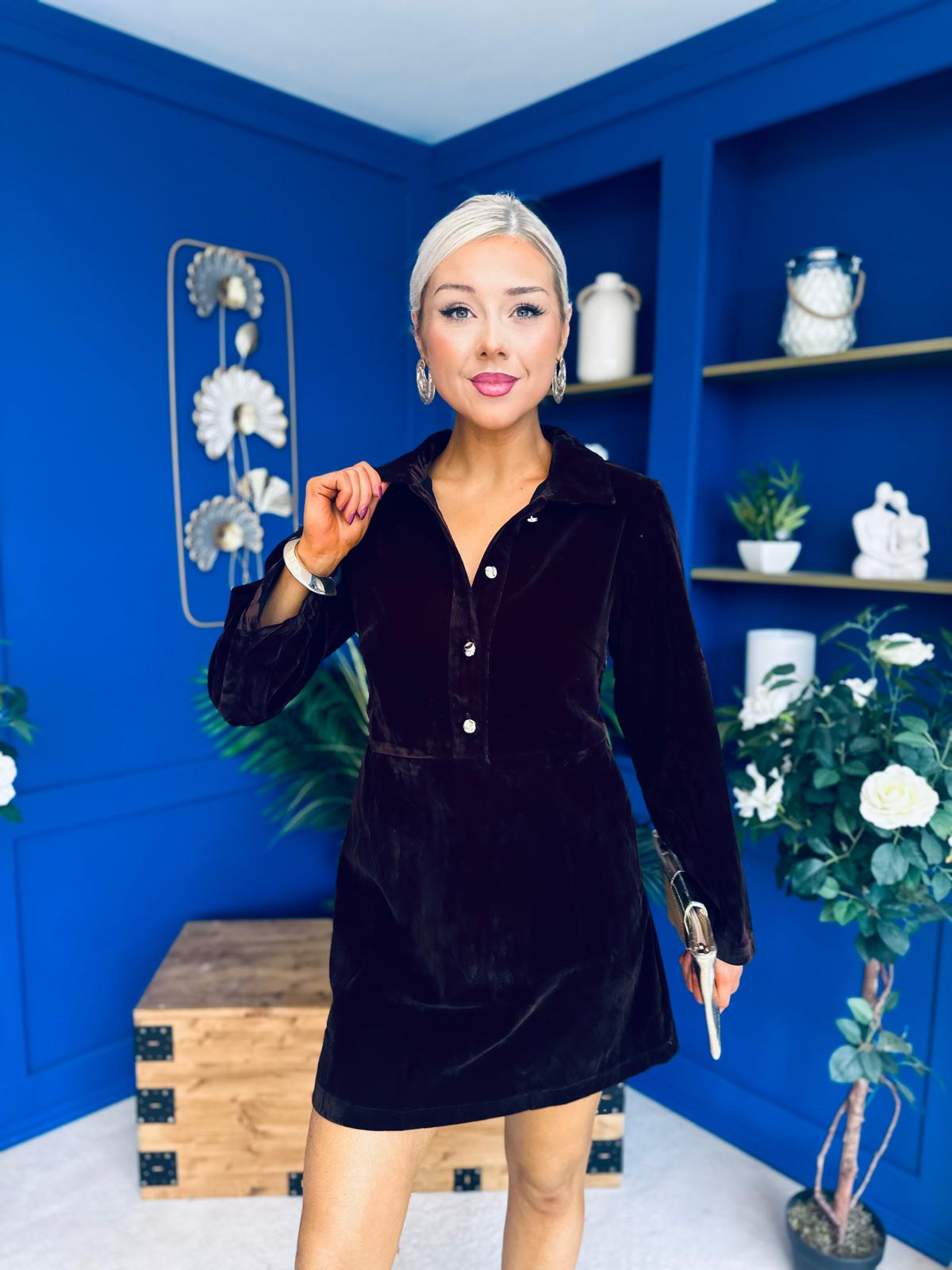 Hayden Faux Velvet Mini Dress Coffee