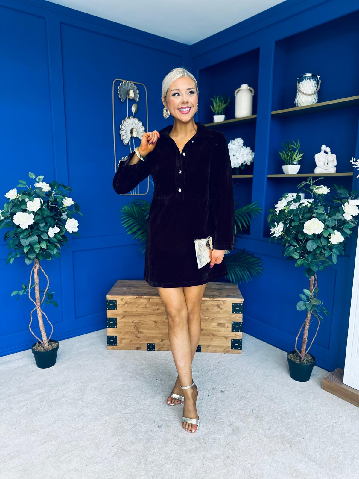 Hayden Faux Velvet Mini Dress Coffee