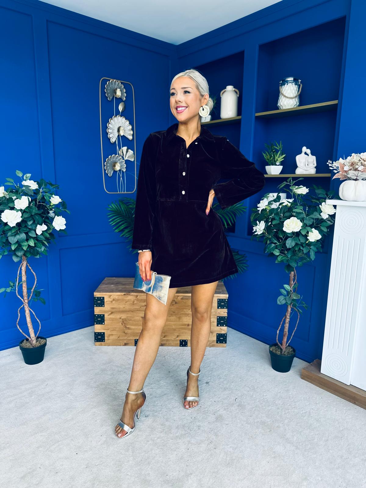 Hayden Faux Velvet Mini Dress Coffee