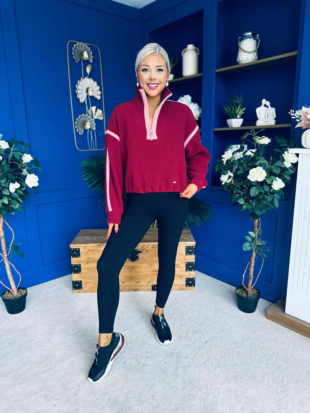 Lulu Contrast Binding 1/4 Zip Fleece Wine