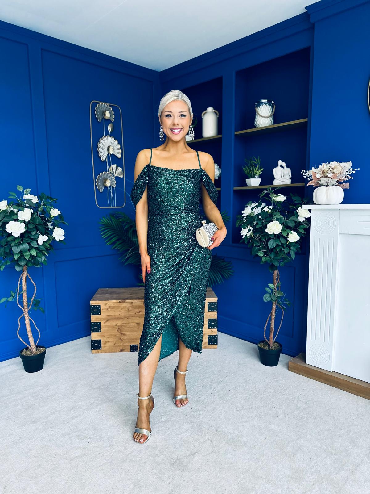 Camila Sequin Occasion Midi dress Green