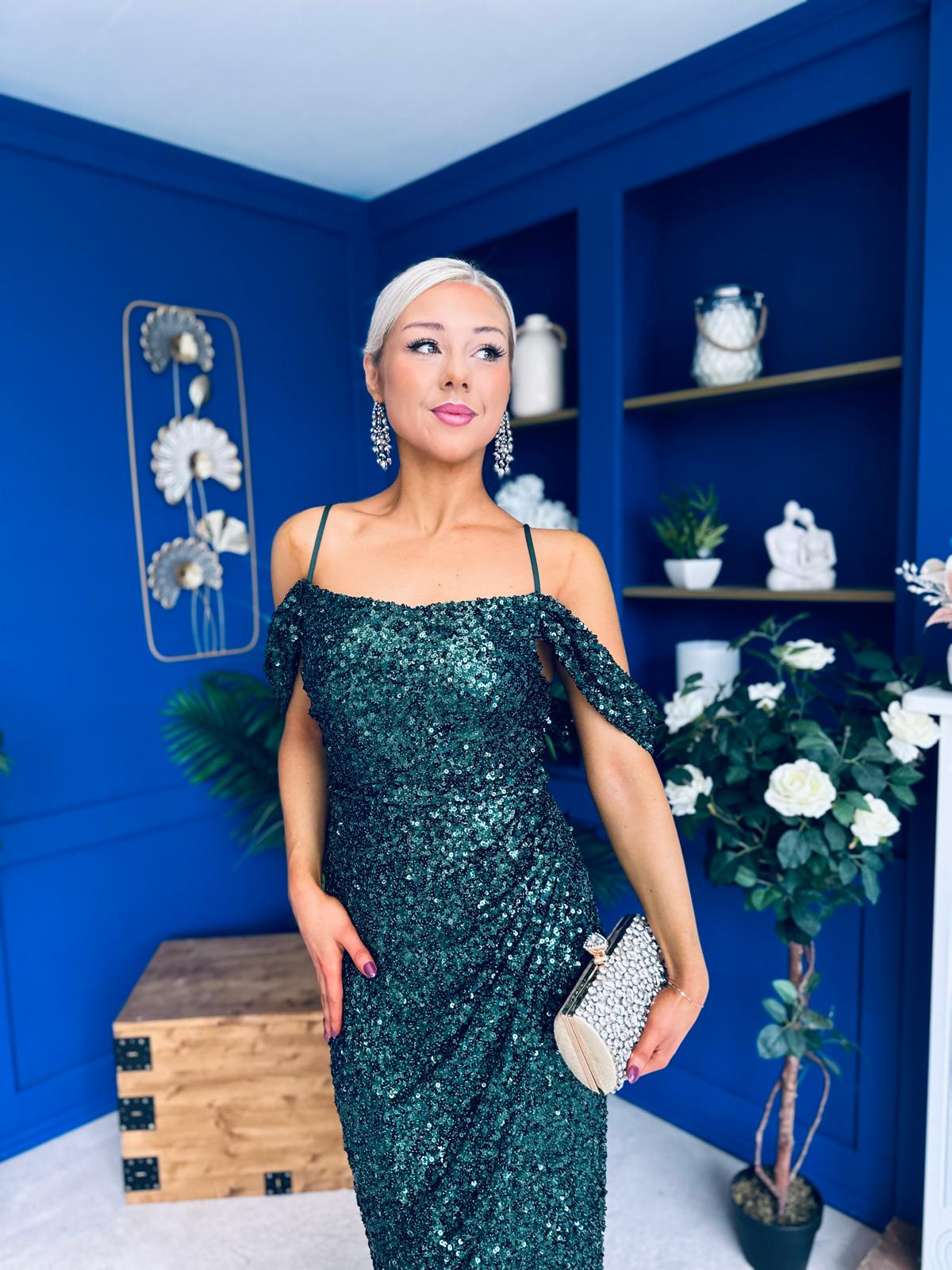 Camila Sequin Occasion Midi dress Green