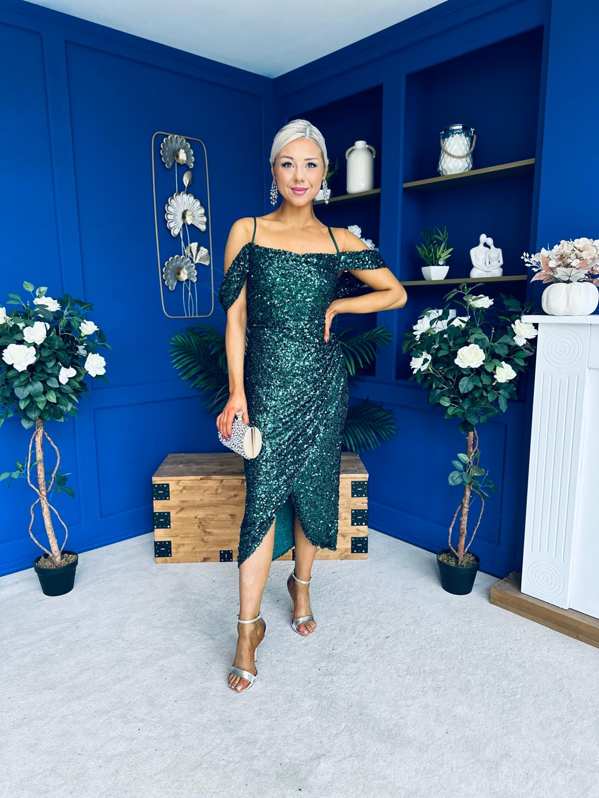 Camila Sequin Occasion Midi dress Green