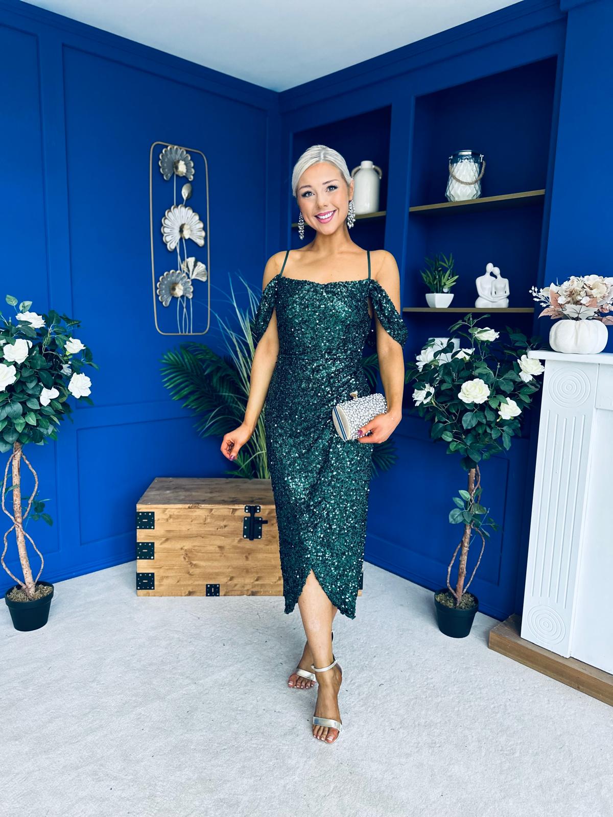 Camila Sequin Occasion Midi dress Green