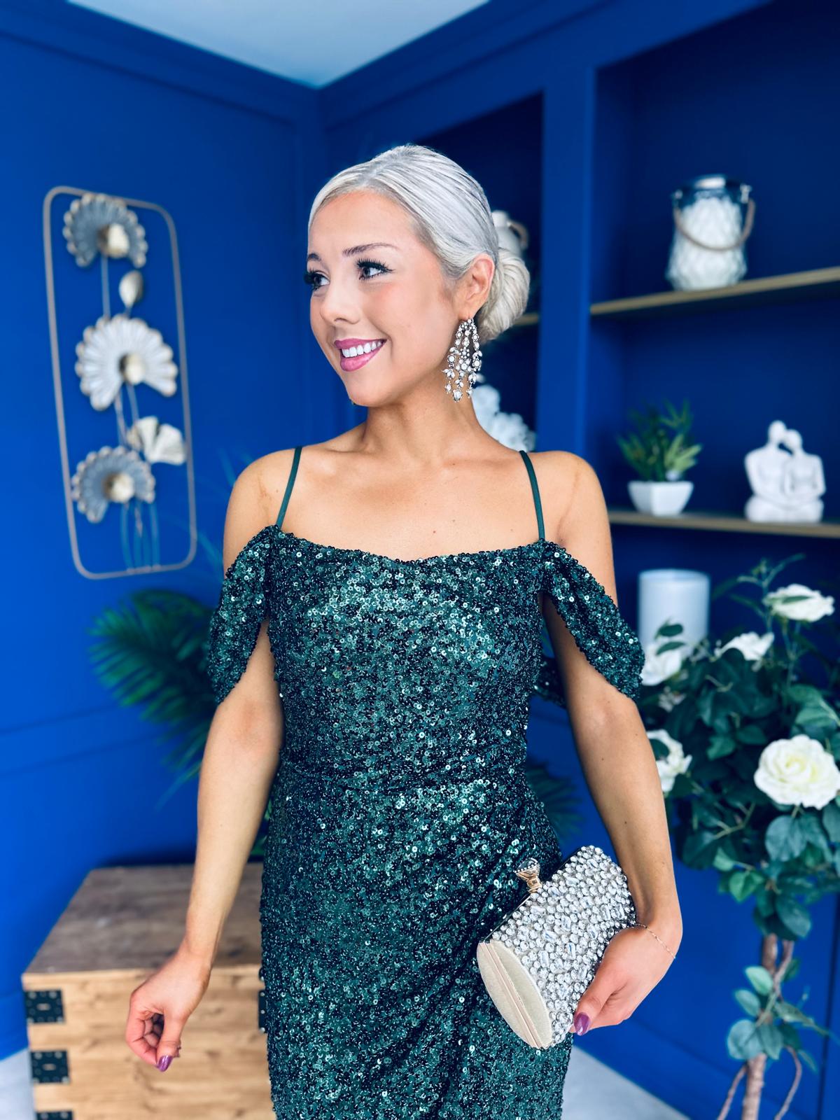 Camila Sequin Occasion Midi dress Green