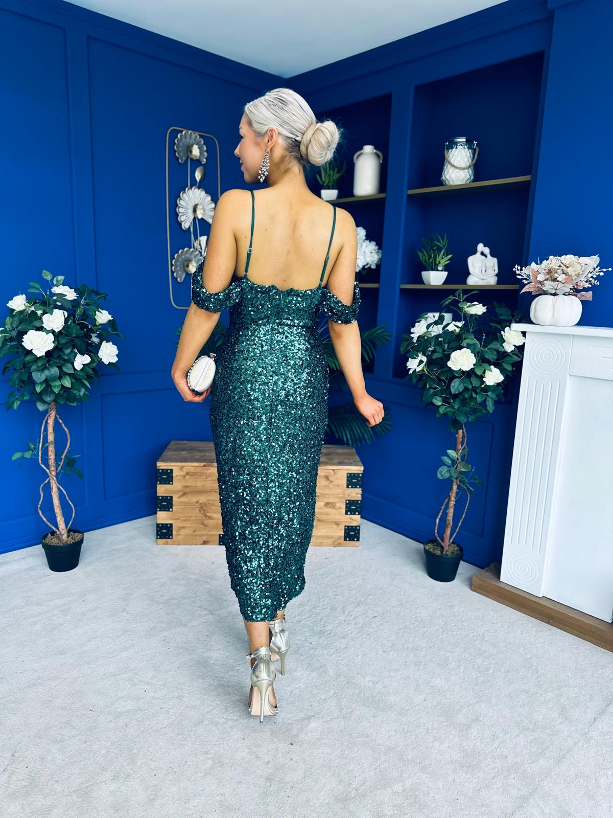 Camila Sequin Occasion Midi dress Green