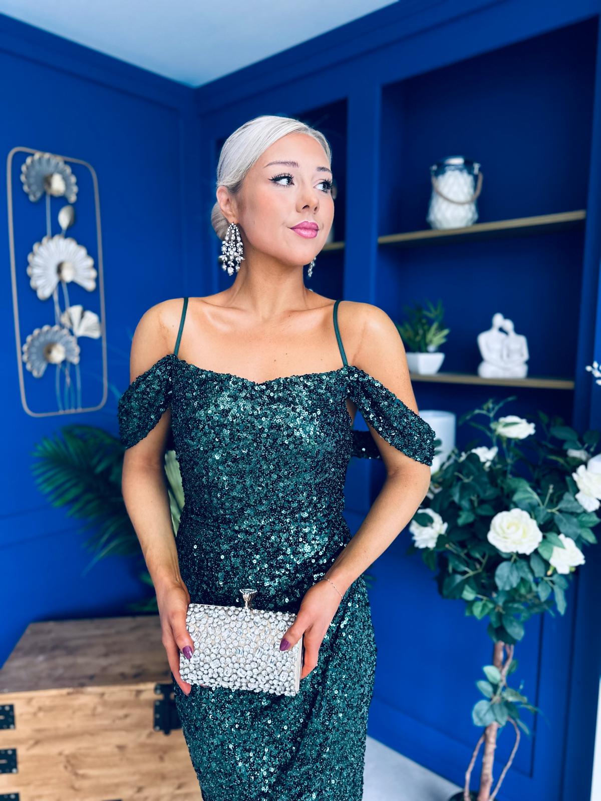 Camila Sequin Occasion Midi dress Green