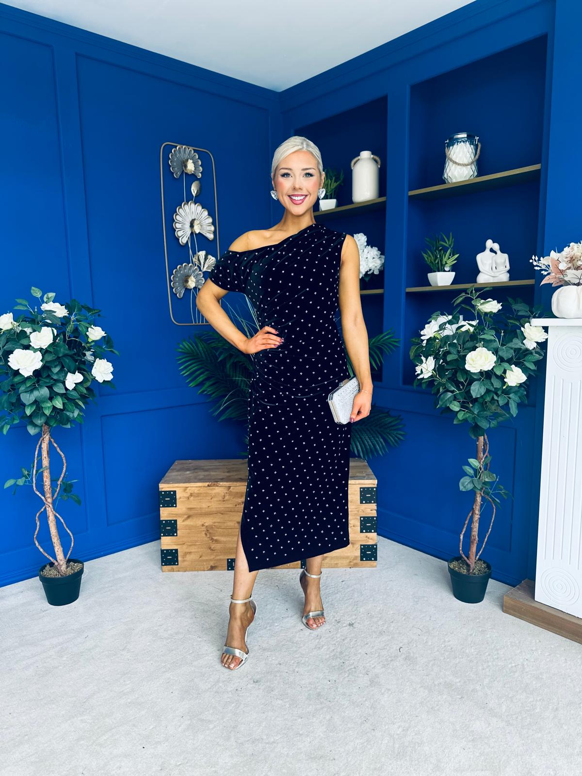 Donna Embellished Midi Dress Velvet Black