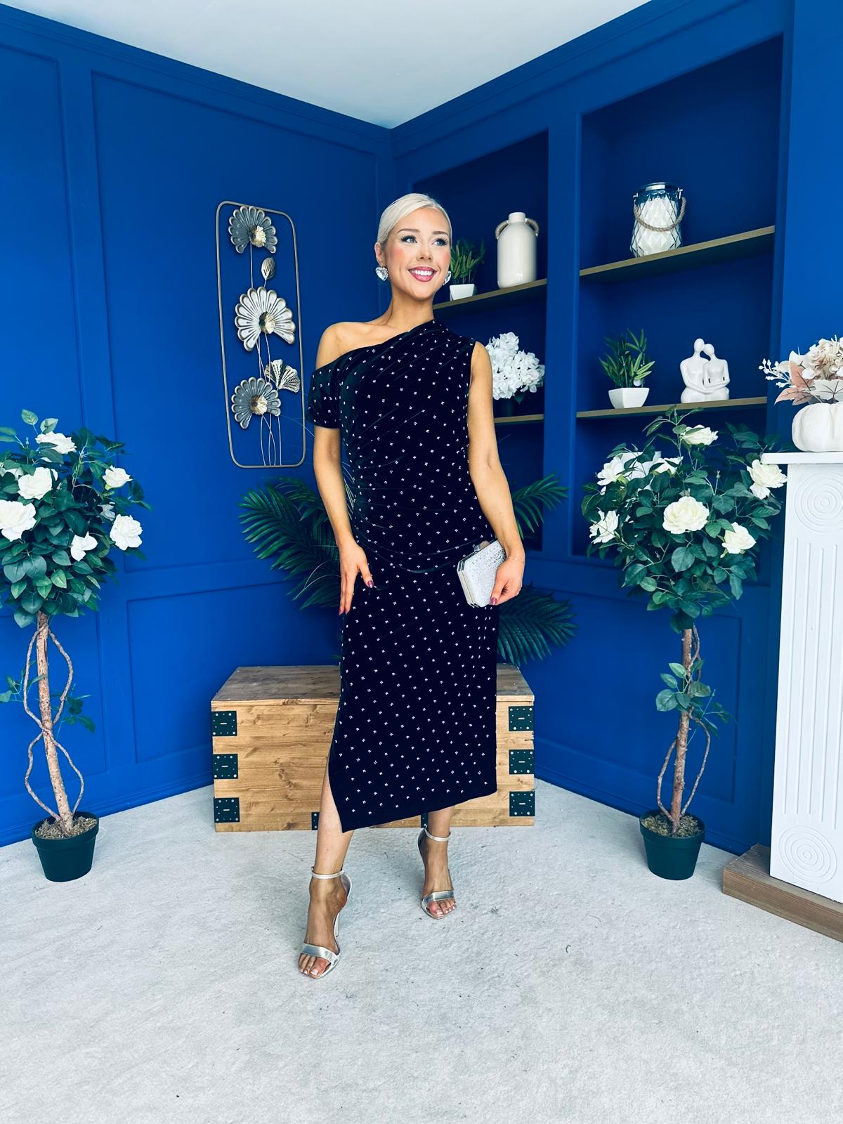 Donna Embellished Midi Dress Velvet Black