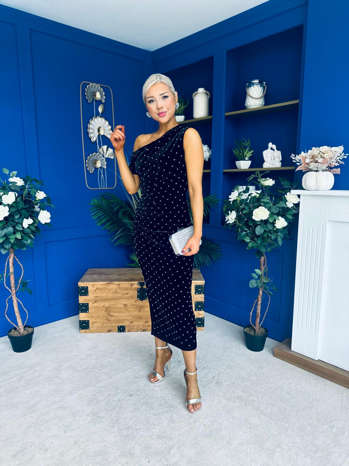 Donna Embellished Midi Dress Velvet Black