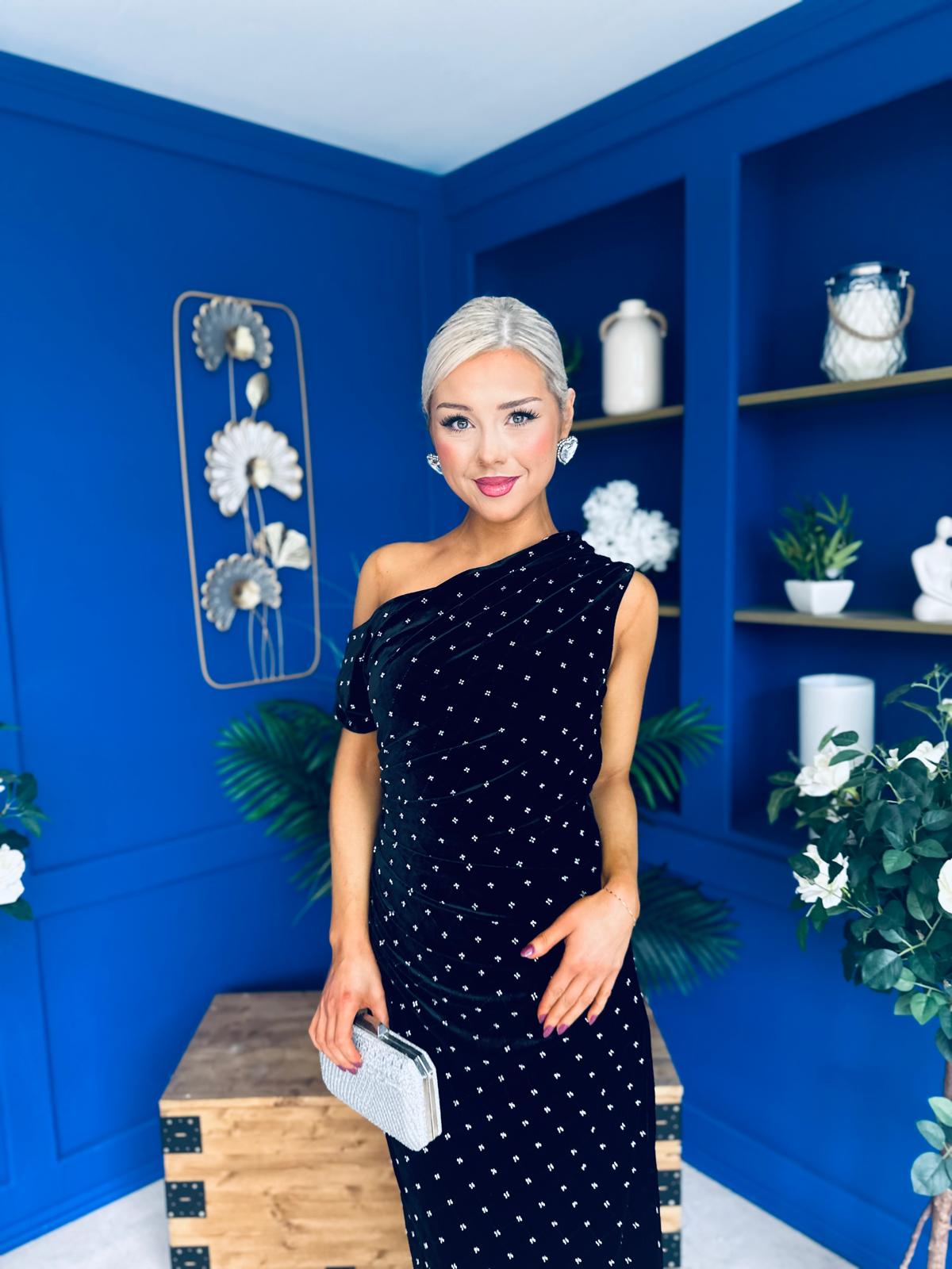 Donna Embellished Midi Dress Velvet Black