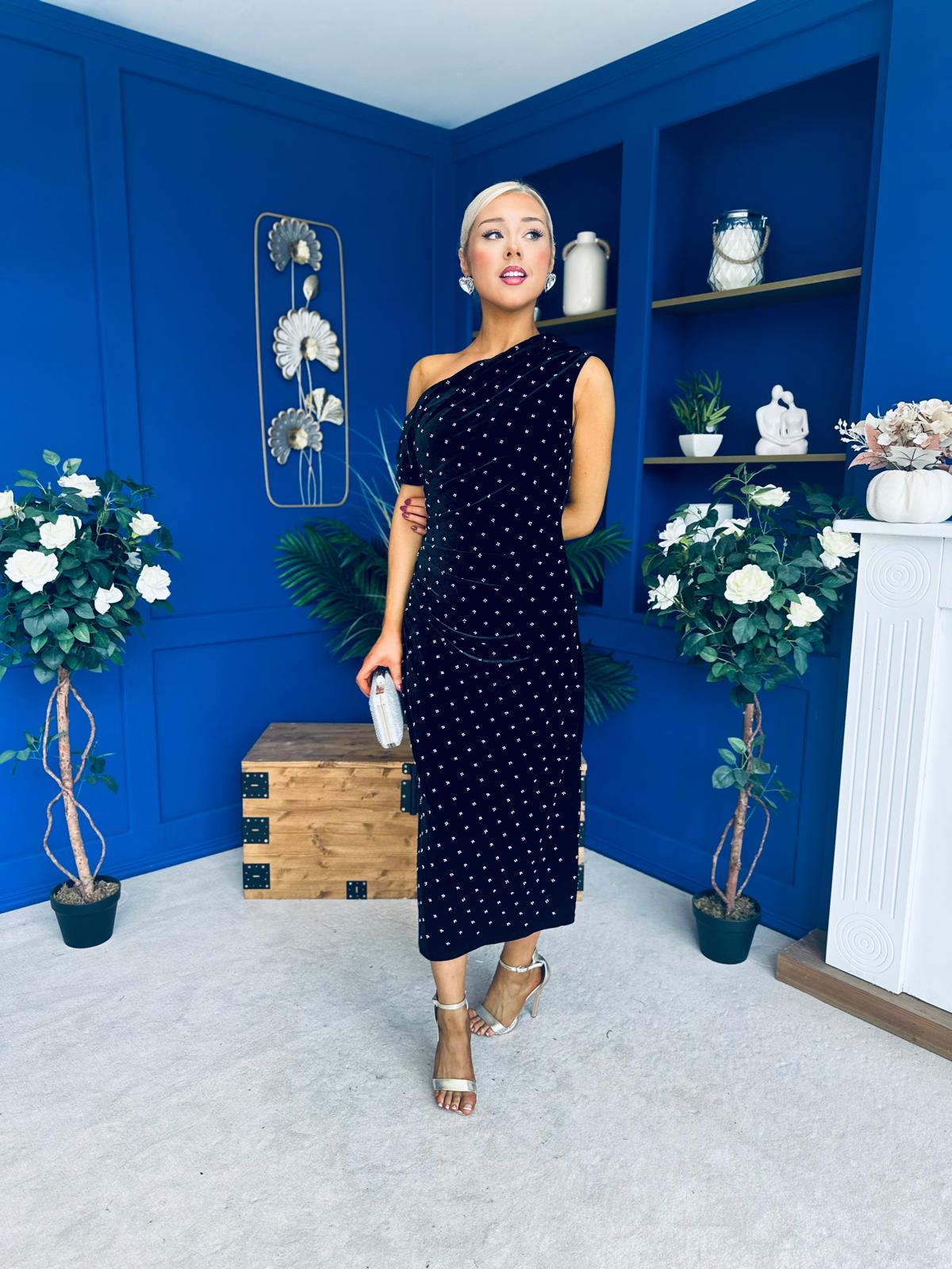 Donna Embellished Midi Dress Velvet Black