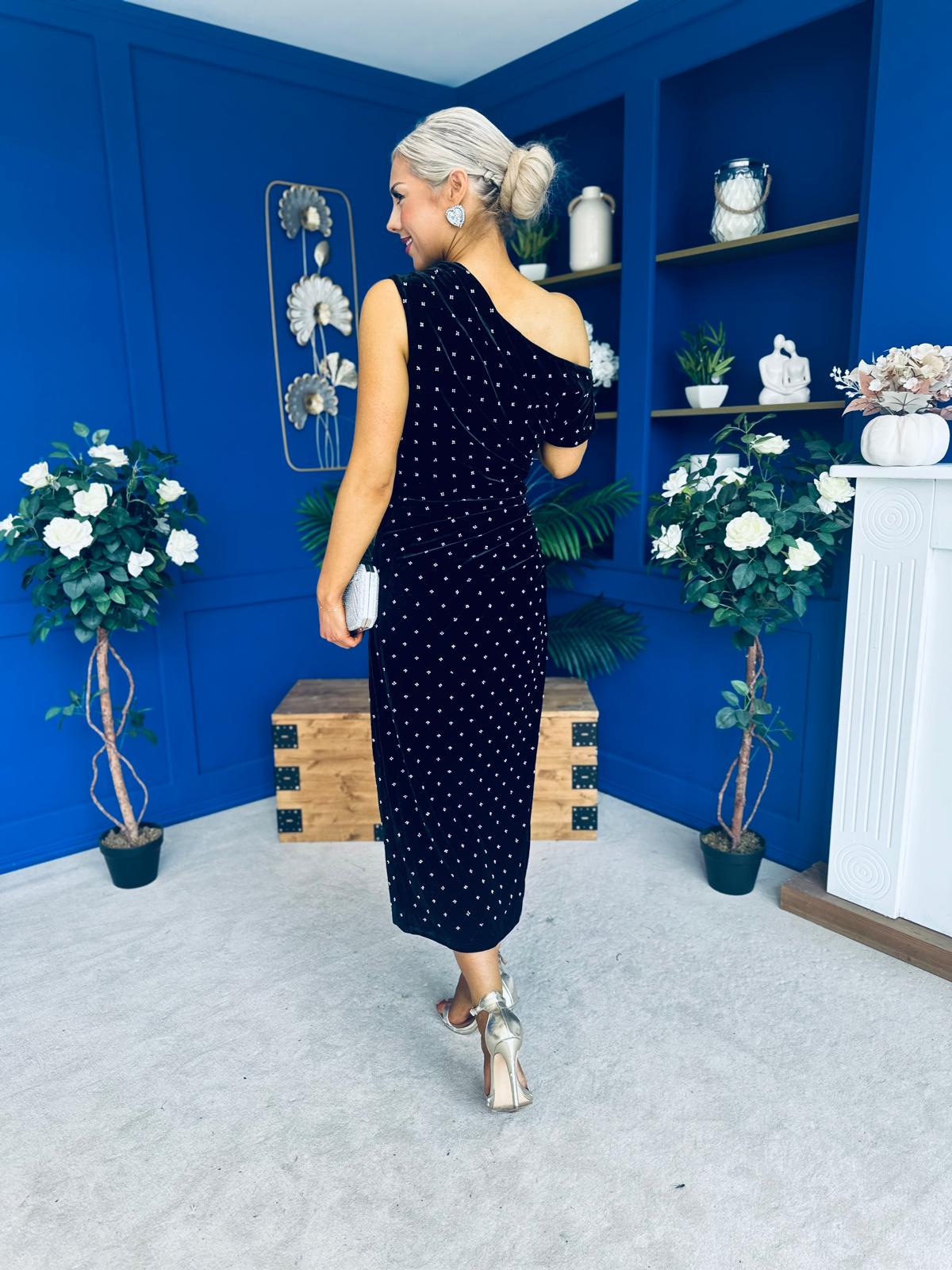 Donna Embellished Midi Dress Velvet Black