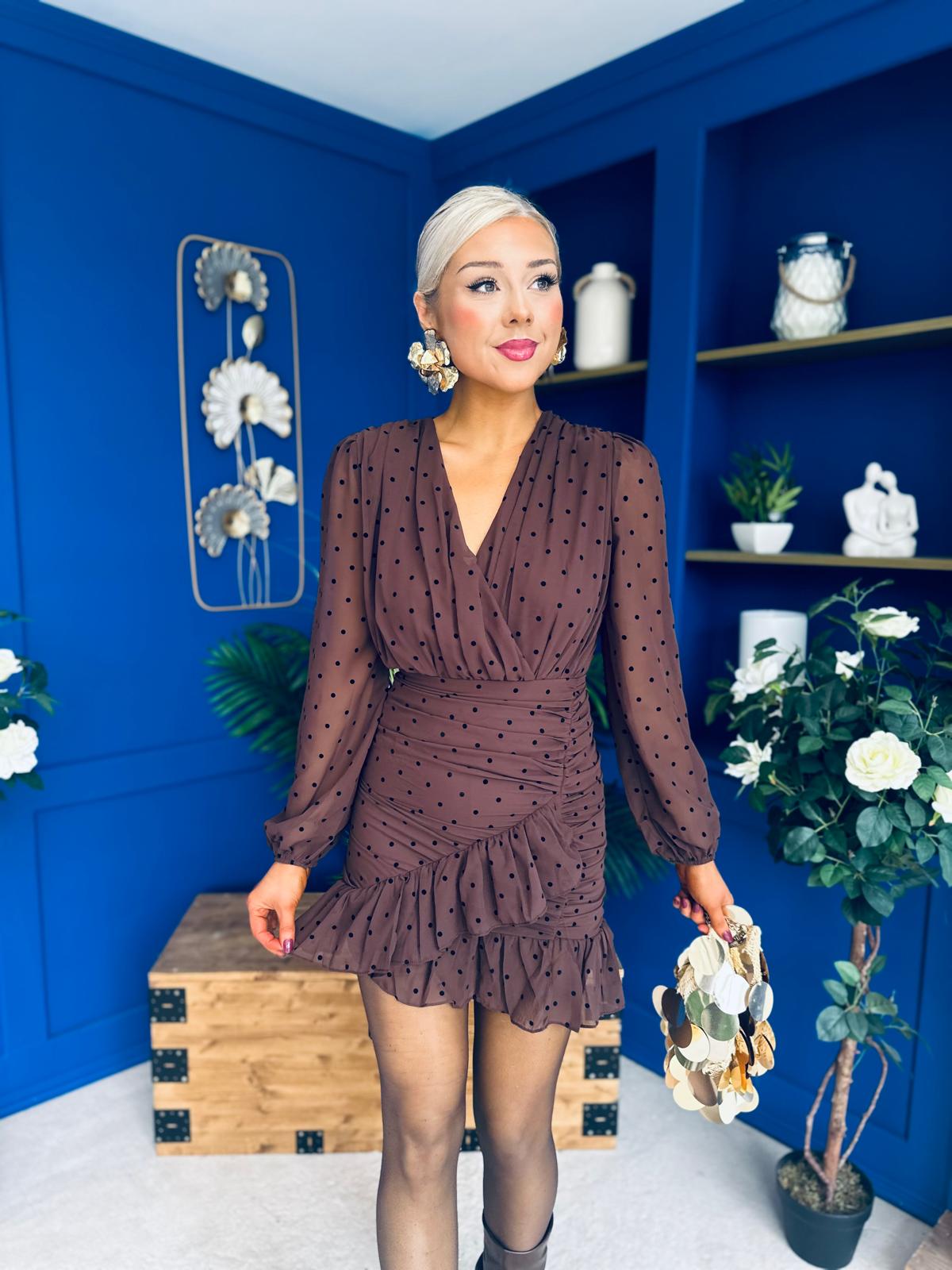 Irina Banded Mini Dress Polka Coco