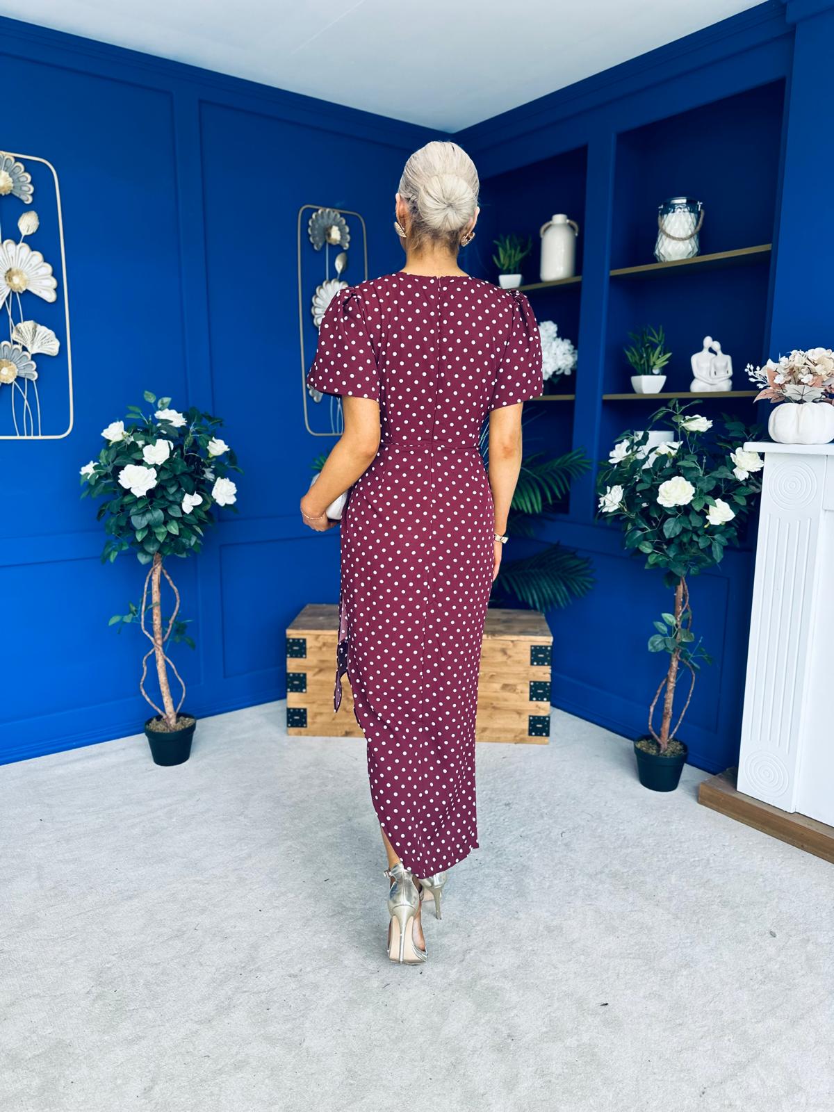 Drew Puff Sleeve Midi Dress Polka Berry