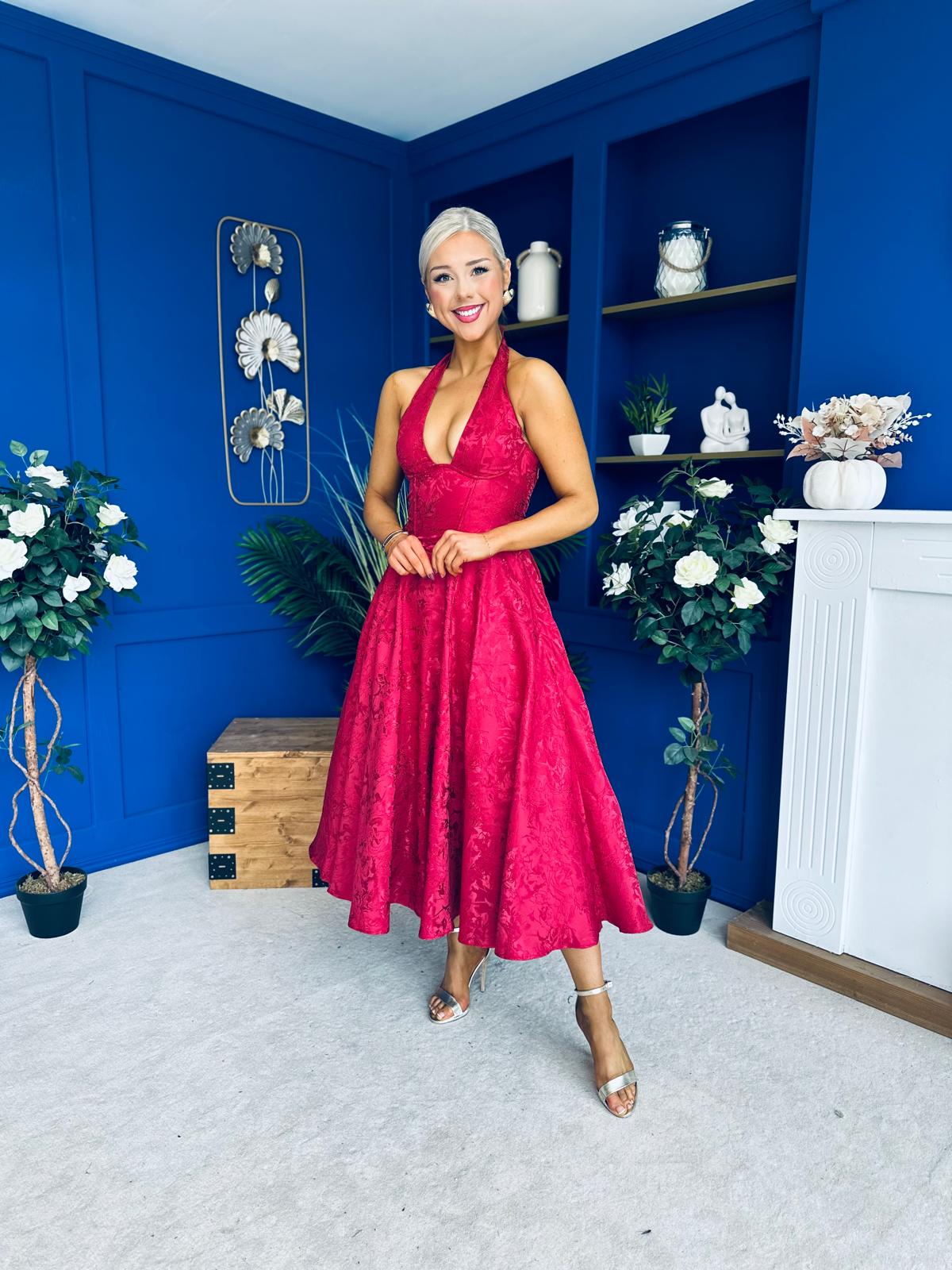 Diana Halterneck Jaquard Dress Wine