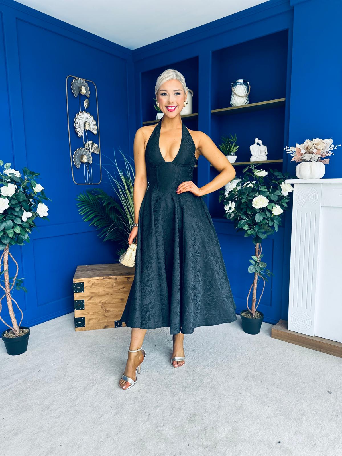 Diana Halterneck Jaquard Dress Black