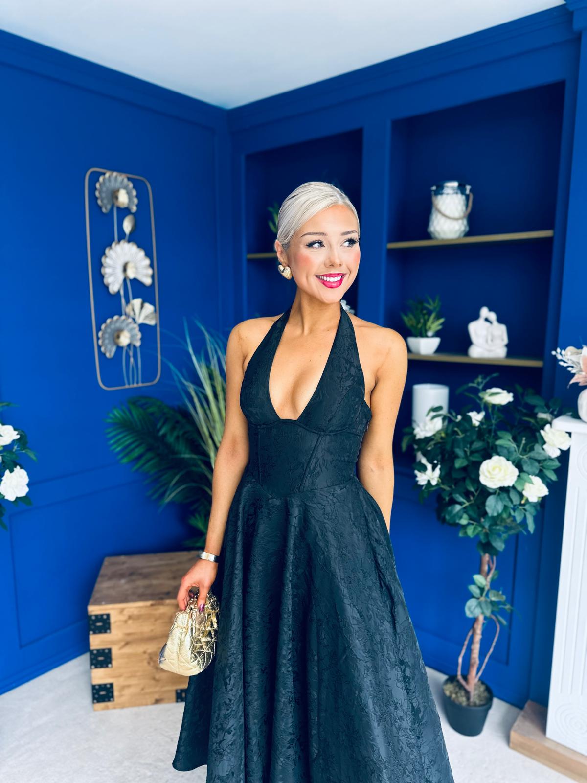 Diana Halterneck Jaquard Dress Black