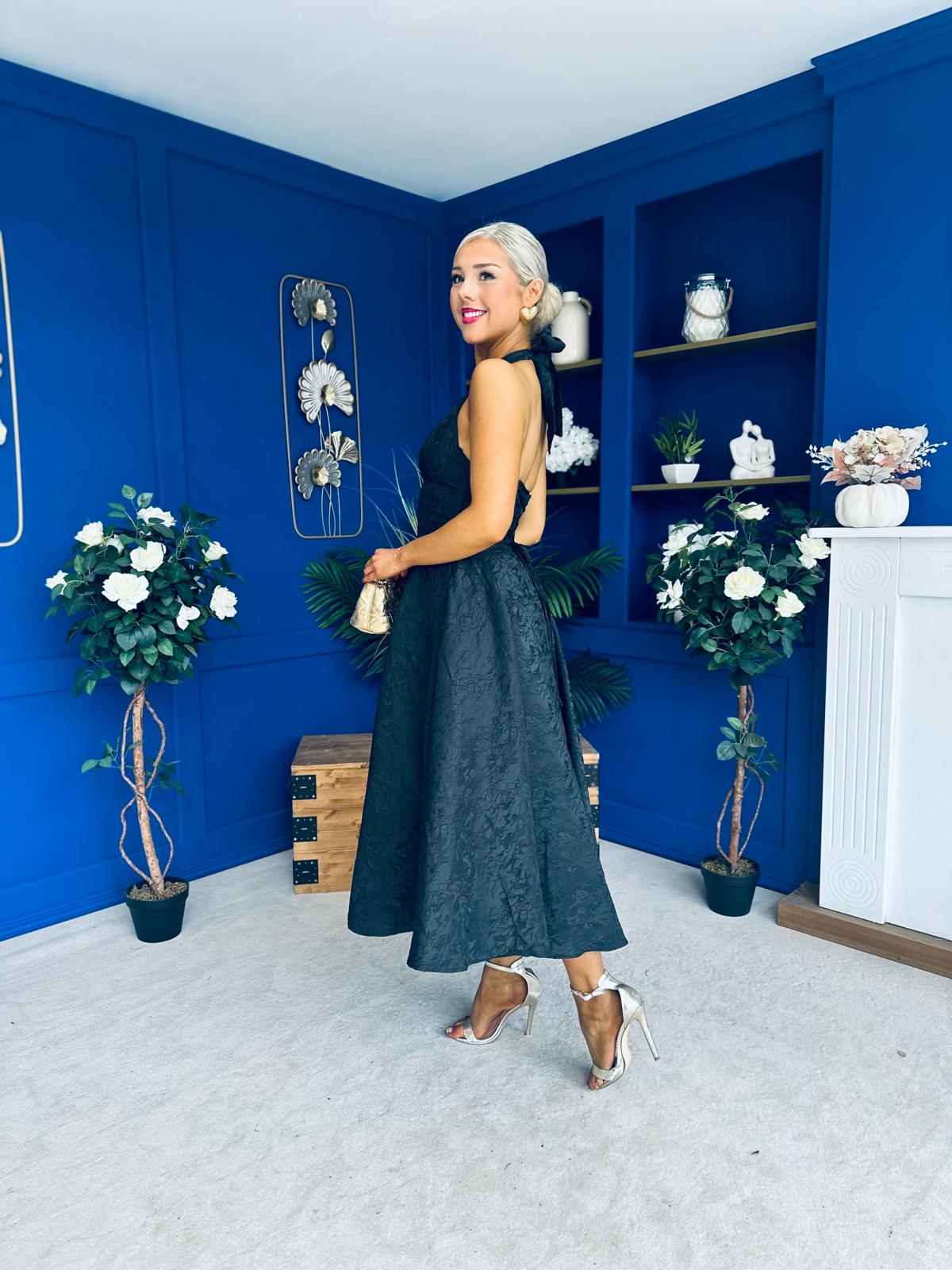 Diana Halterneck Jaquard Dress Black