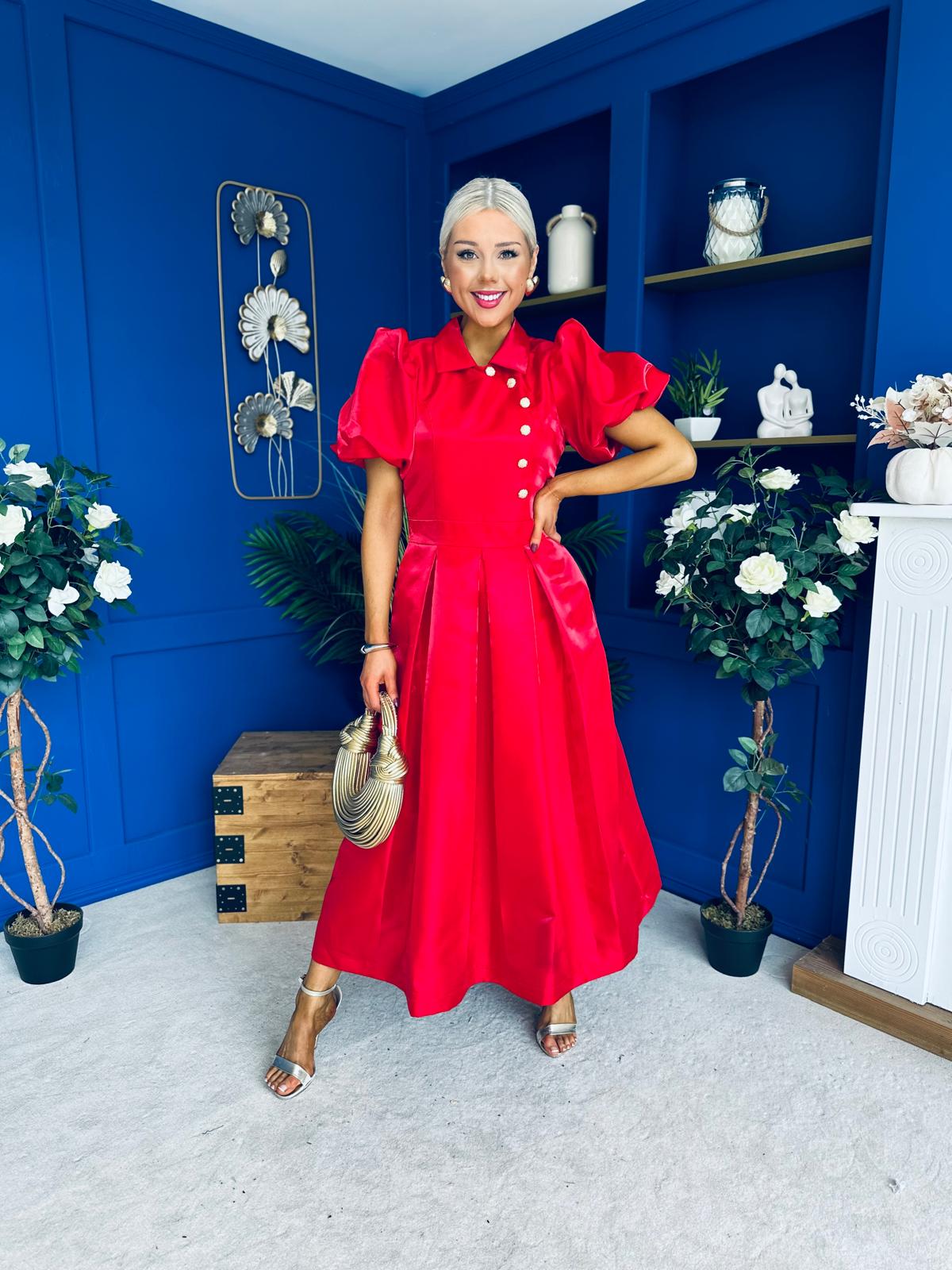 Felicity Detailed Occasion Midi Dress Red