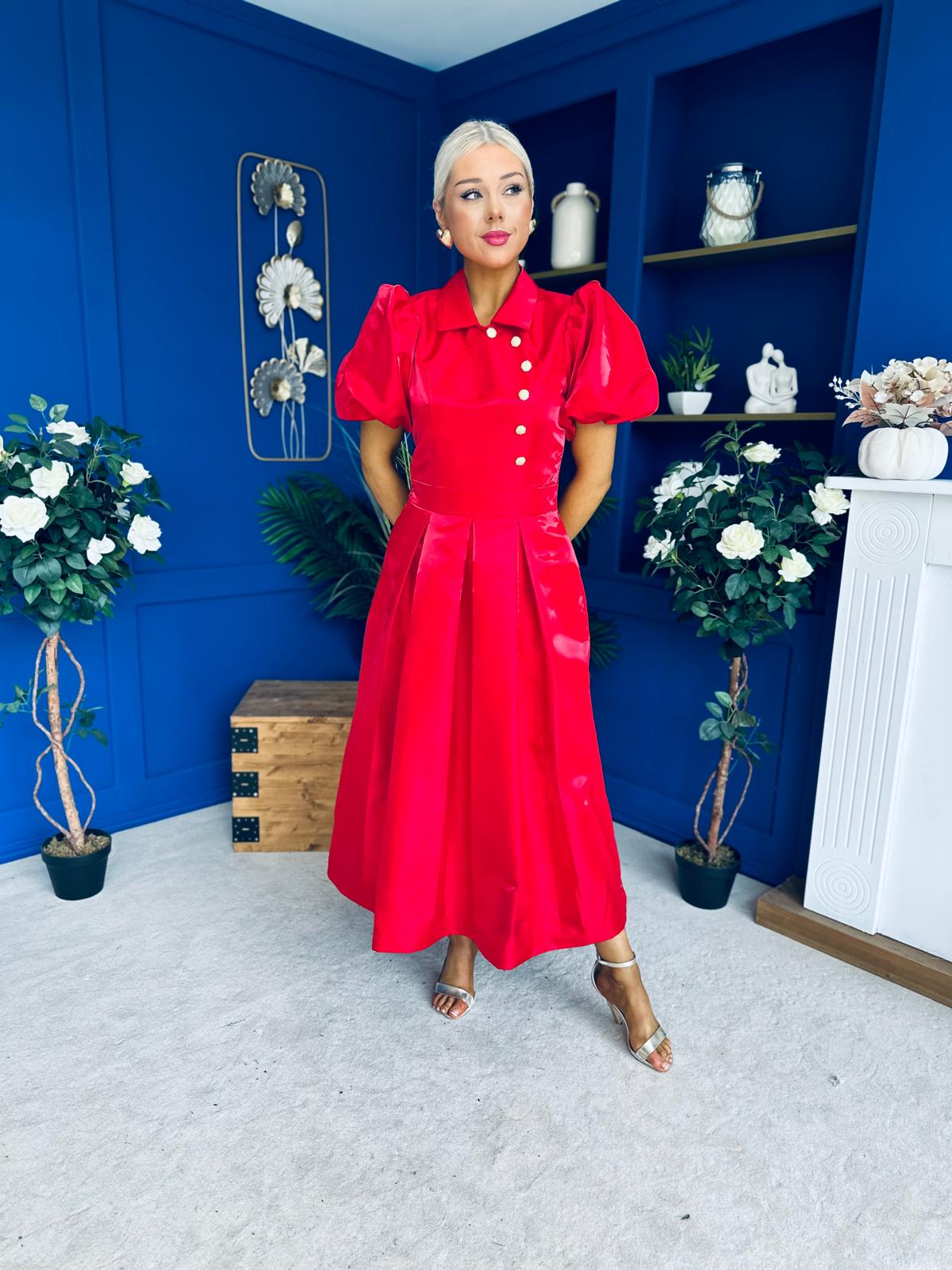 Felicity Detailed Occasion Midi Dress Red