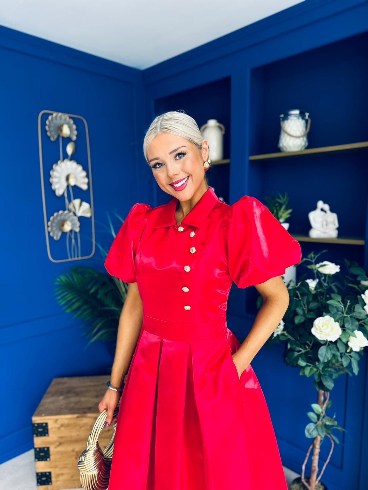 Felicity Detailed Occasion Midi Dress Red
