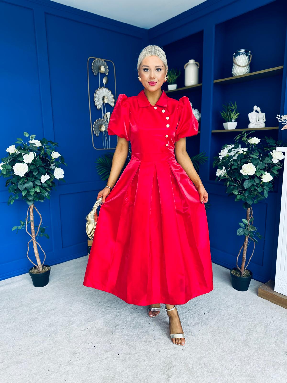 Felicity Detailed Occasion Midi Dress Red