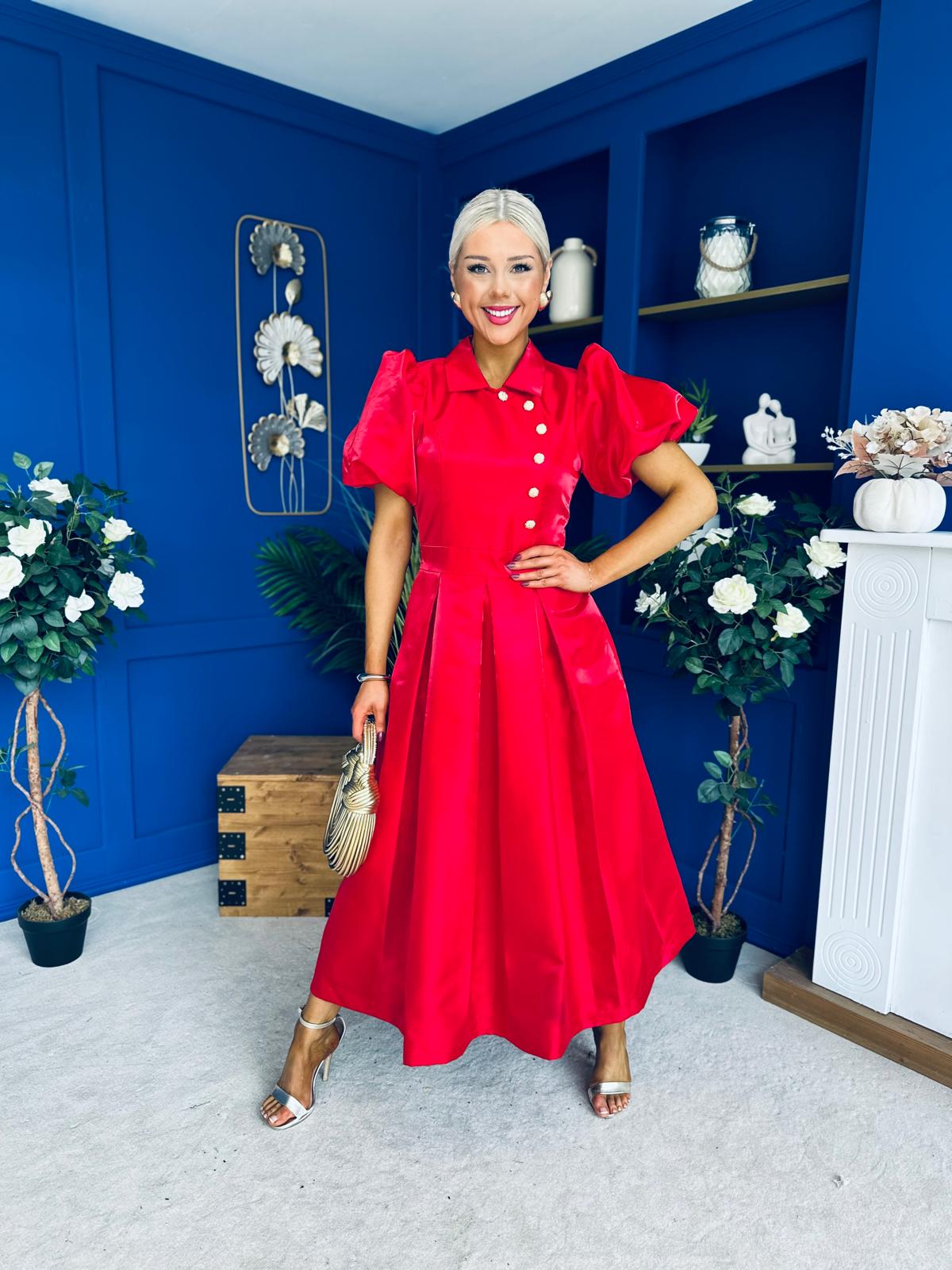 Felicity Detailed Occasion Midi Dress Red