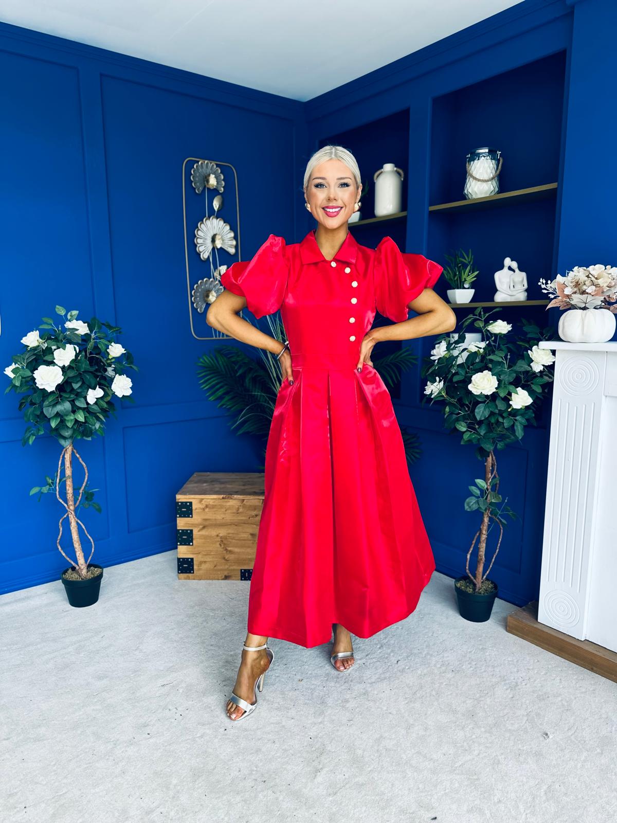Felicity Detailed Occasion Midi Dress Red